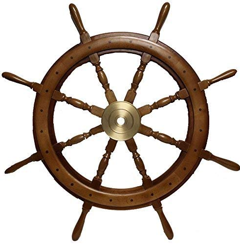 Nagina International 24-Inch Solid Wood Pirate Ship Wheel - Handcrafted Nautical Decor for Home, Bar, or Restaurant | Premium Polished Wooden Ship Wheel for Themed Parties & Coastal Interior Design