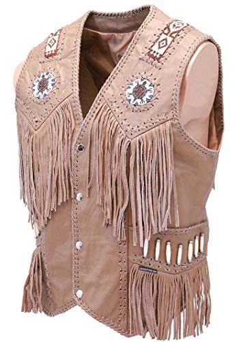Native American Western Lambskin Leather Vest with Fringes, Beads & Bones - Handmade Cowboy Style Jacket for Men & Women | Perfect for Rodeo, Western Parties & Biker Events