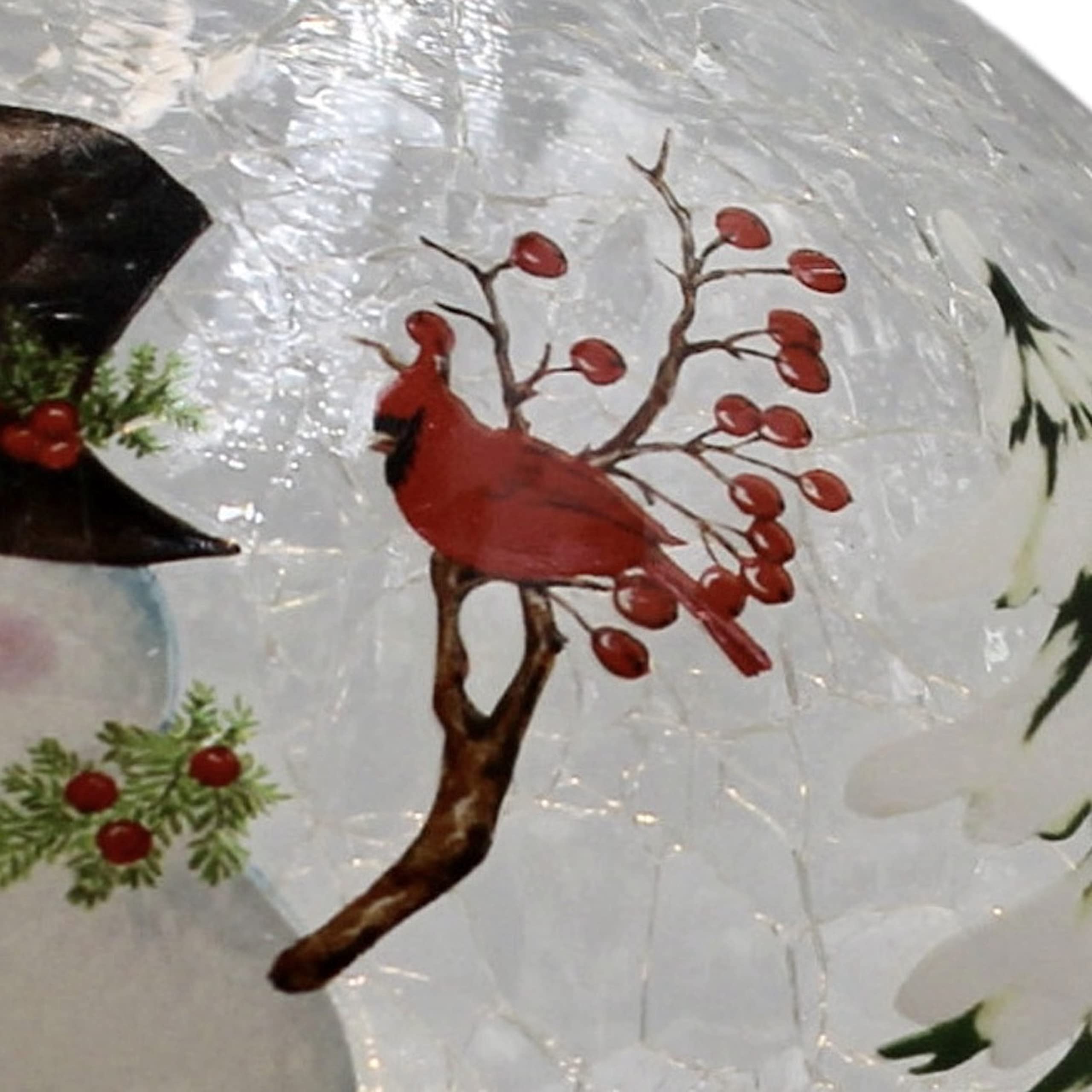 Snowman with Cardinals Crackle Glass Globe - LED Light Up Christmas Ornament - Battery Operated Holiday Home Decor (Requires 3 AA Batteries) - Perfect for Mantel, Tabletop & Holiday Gift Giving