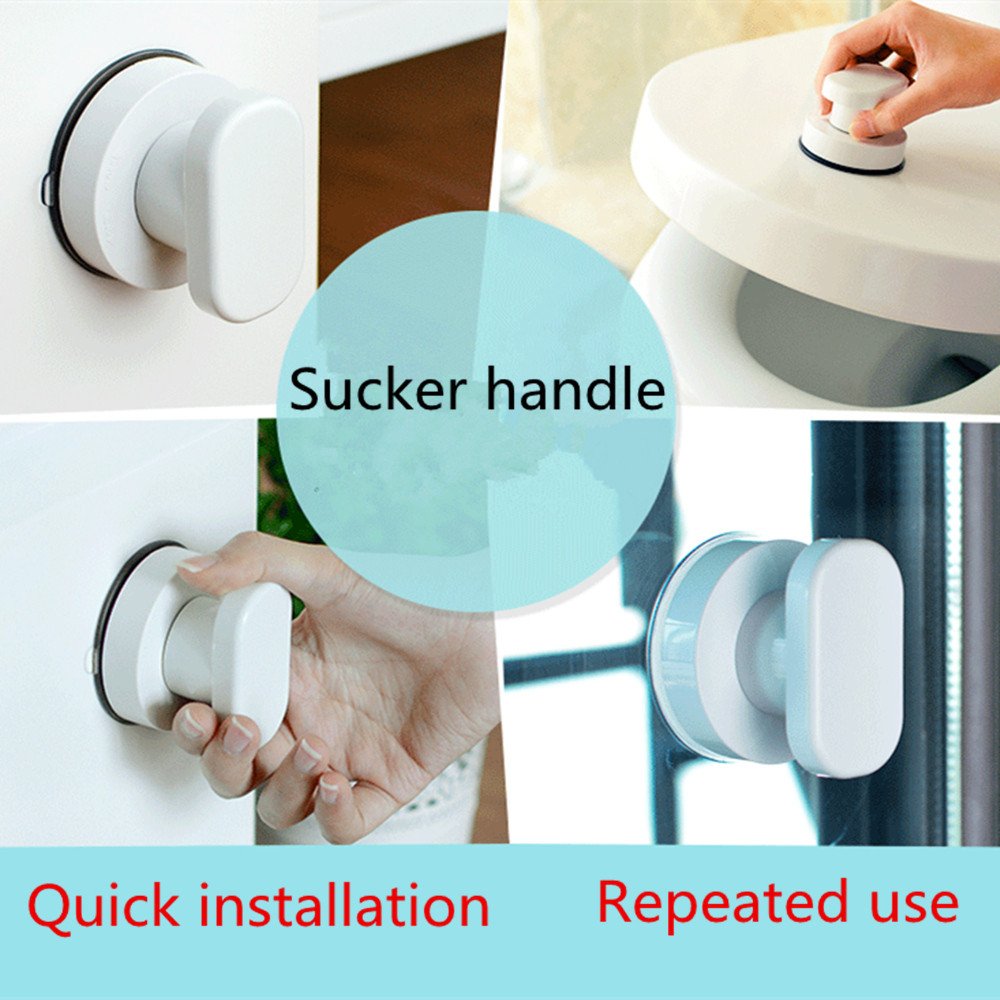 KAFENDA Strong Suction Cup Glass Mirror Door Handle - Refrigerator, Bathroom, Kitchen Cabinet & Drawer Pull - Non-Slip Shower Bathtub Safety Rail - White (Perfect for Elderly & Disabled Accessibility)