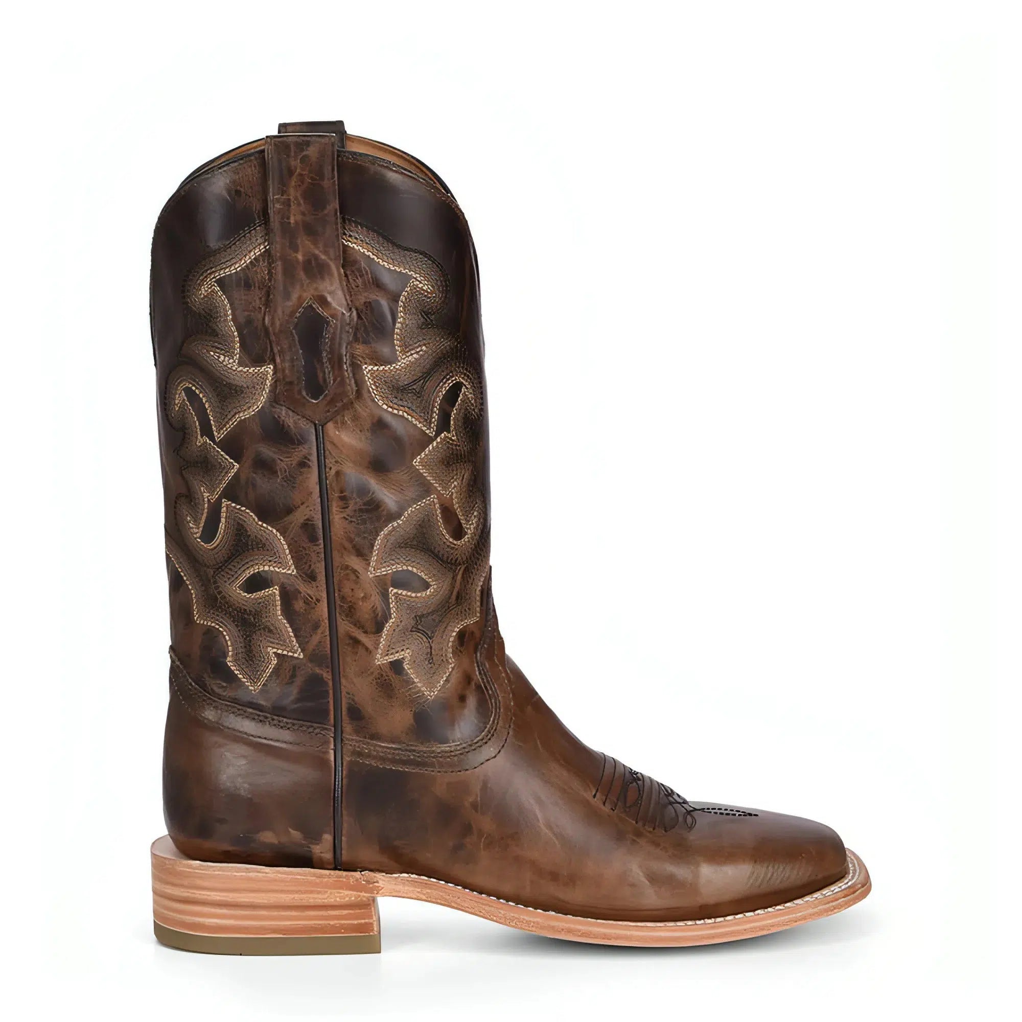 Men's Corral Brown Western Cowboy Boots - Genuine Cowhide Leather Riding Boots for Country, Rodeo & Outdoor Wear