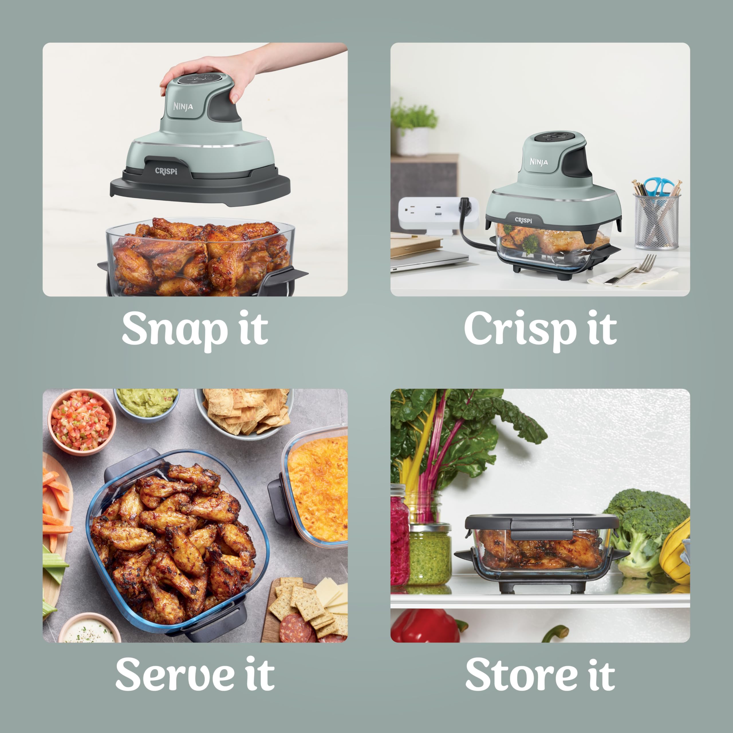 Ninja Crispi Air Fryer - 4QT & 6 Cup Glass Containers with Lids | Microwave, Freezer & Dishwasher Safe Non-Toxic Cooking System | Air Fry, Bake, Reheat | Perfect for Quick Meals, Meal Prep & Healthy Cooking at Home