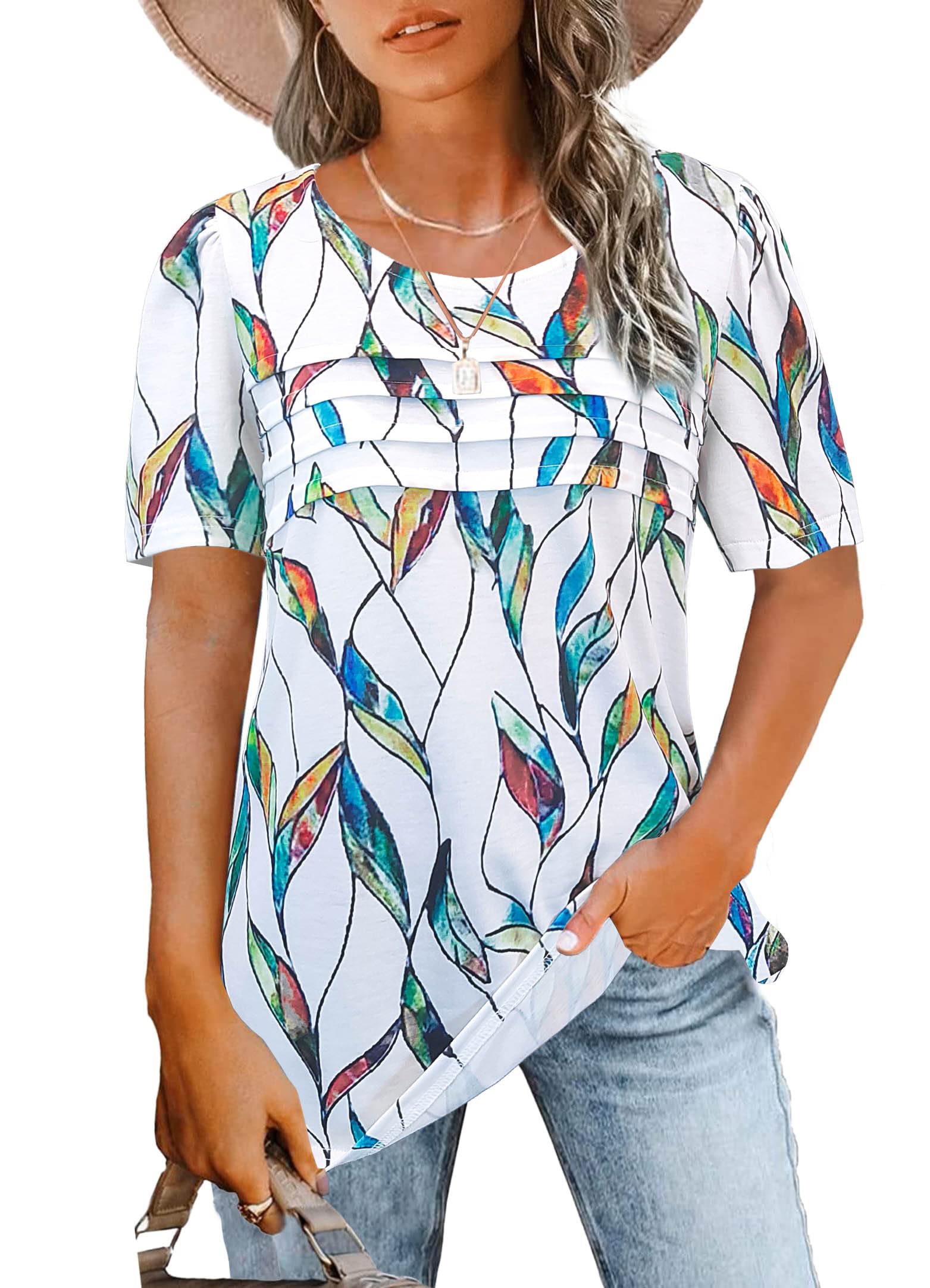 JomeDesign Women's Summer Tops - Short Sleeve Crew Neck T-Shirts with Puff Sleeves | Casual Blouse for Beach, Vacation & Everyday Wear