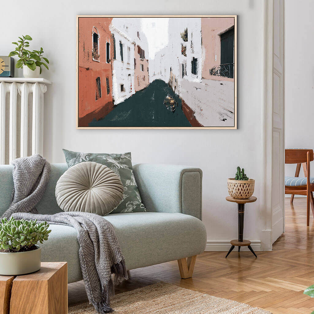 River City Framed Canvas Wall Art - Modern Home Decor for Living Room, Bedroom & Office - Landscape Painting Print on High Quality Stretched Canvas
