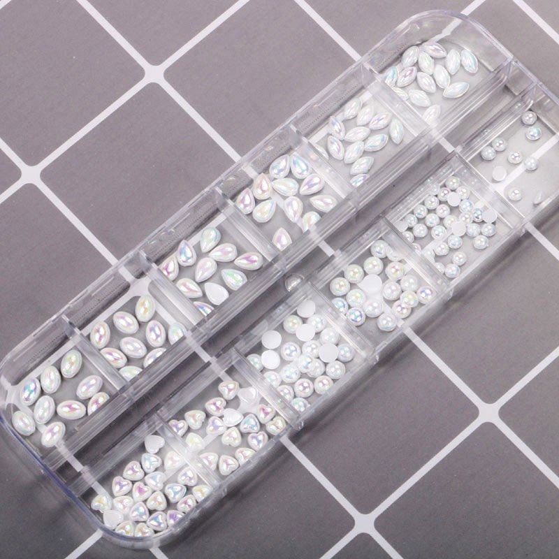 Multi-Shaped White Aurora Pearls Nail Art Tray for DIY Manicure - Perfect for Nail Salon, Home Use & Professional Nail Artists