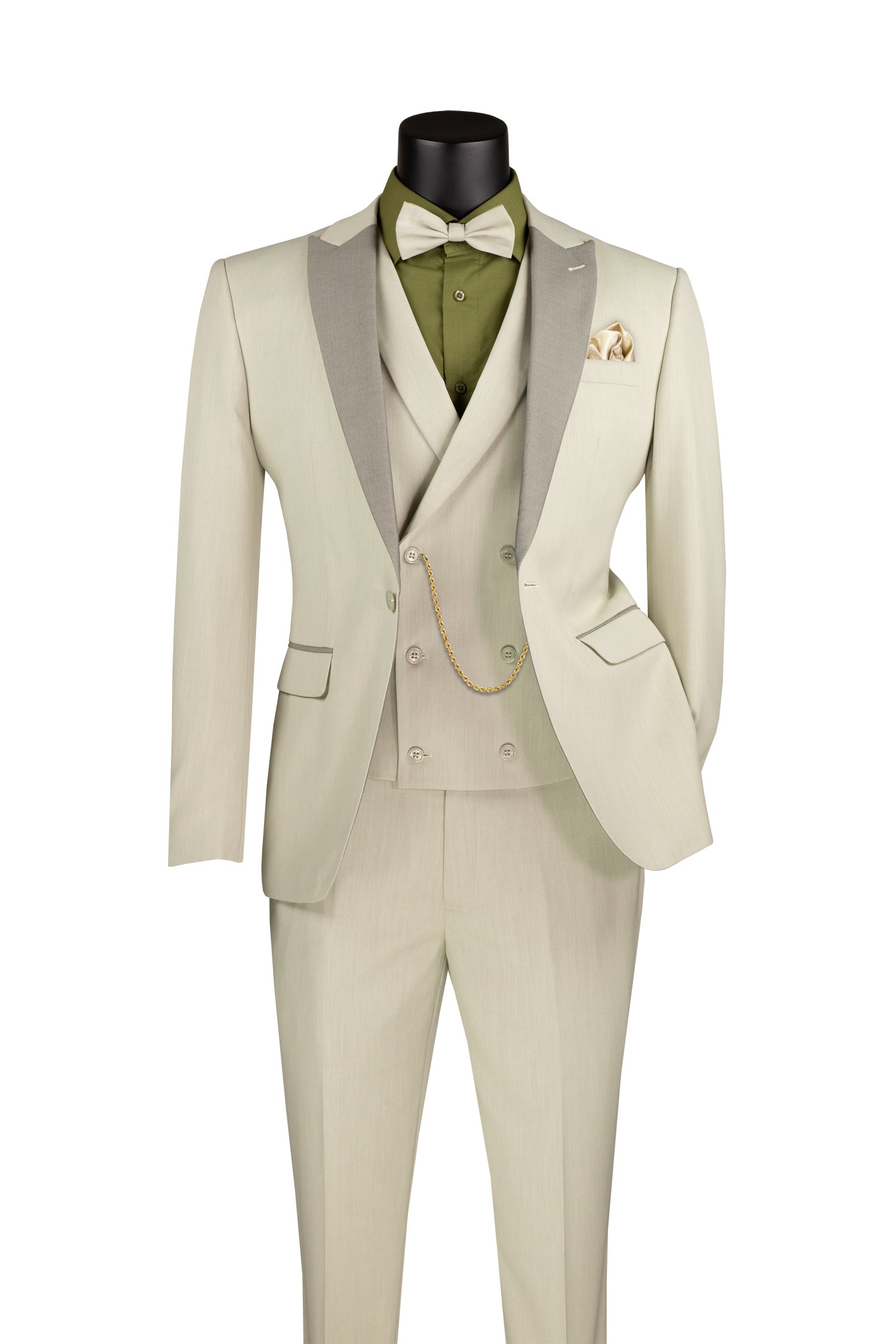 Italia Collection Slim Fit 3-Piece Suit - 1 Button Ecru Color | Formal Business Attire, Wedding & Special Occasion Outfit for Men