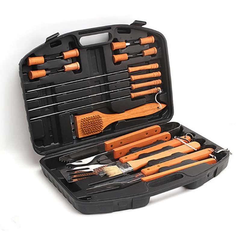 18-Piece Stainless Steel BBQ Grill Tool Set with Wooden Handle - Perfect Grilling Accessories for Men, Dad & Women - Great Christmas & Birthday Gift for Outdoor Cooking, Backyard BBQs & Camping Parties