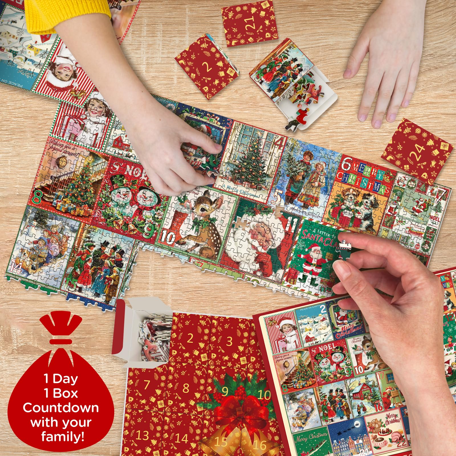 1000-Piece Christmas Advent Calendar Jigsaw Puzzle for Adults - 2024 Holiday Countdown Puzzle with Santa, Festive Winter Activity for Family & Friends