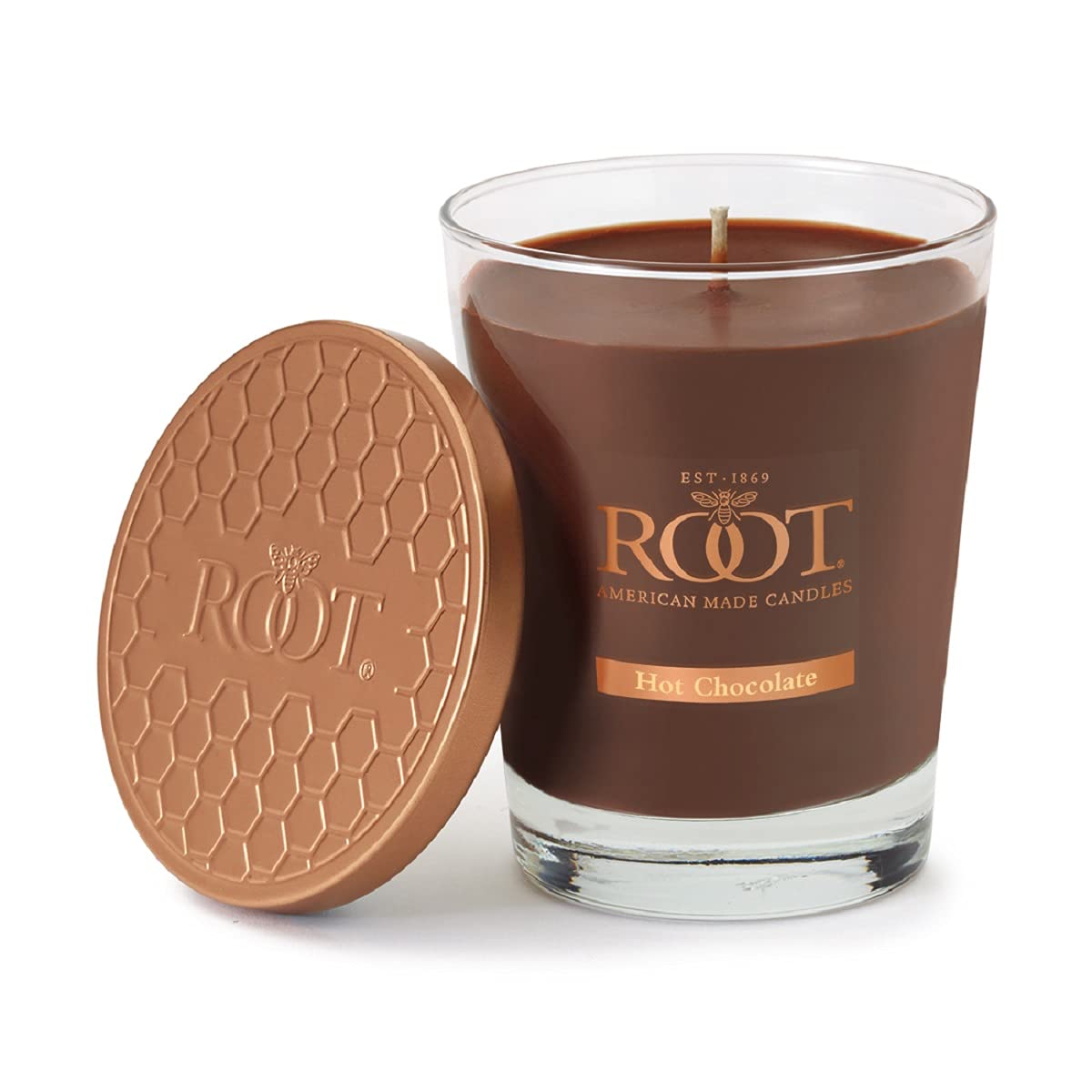 Premium Root Candles - Highly Fragranced Gourmand Beeswax Blend Scented Candle in Large Veriglass Jar, Hot Chocolate Scent - Perfect for Cozy Evenings & Romantic Home Decor