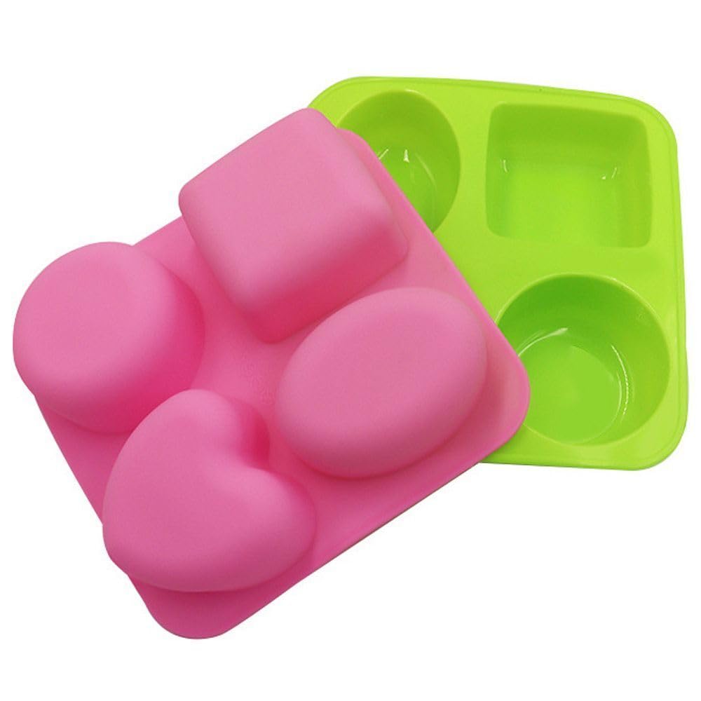 MoldBerry 4-in-1 Silicone Soap Mold Set - Round, Square, Oval & Heart Shapes for DIY Soap Making, Bath Bombs, Candles, Lotion Bars - Perfect for Home Crafting, Gifts & Spa Essentials (Multicolor, PK1)