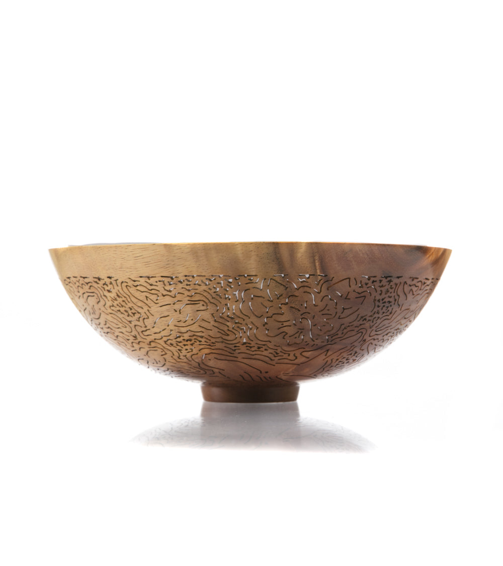 Handcrafted Pierced Koa Wood Bowl with Whale Design - Hawaiian Artisan Home Decor by Patrick & Peggy Bookey - Perfect for Wall Display, Table Centerpiece, or Gift Giving