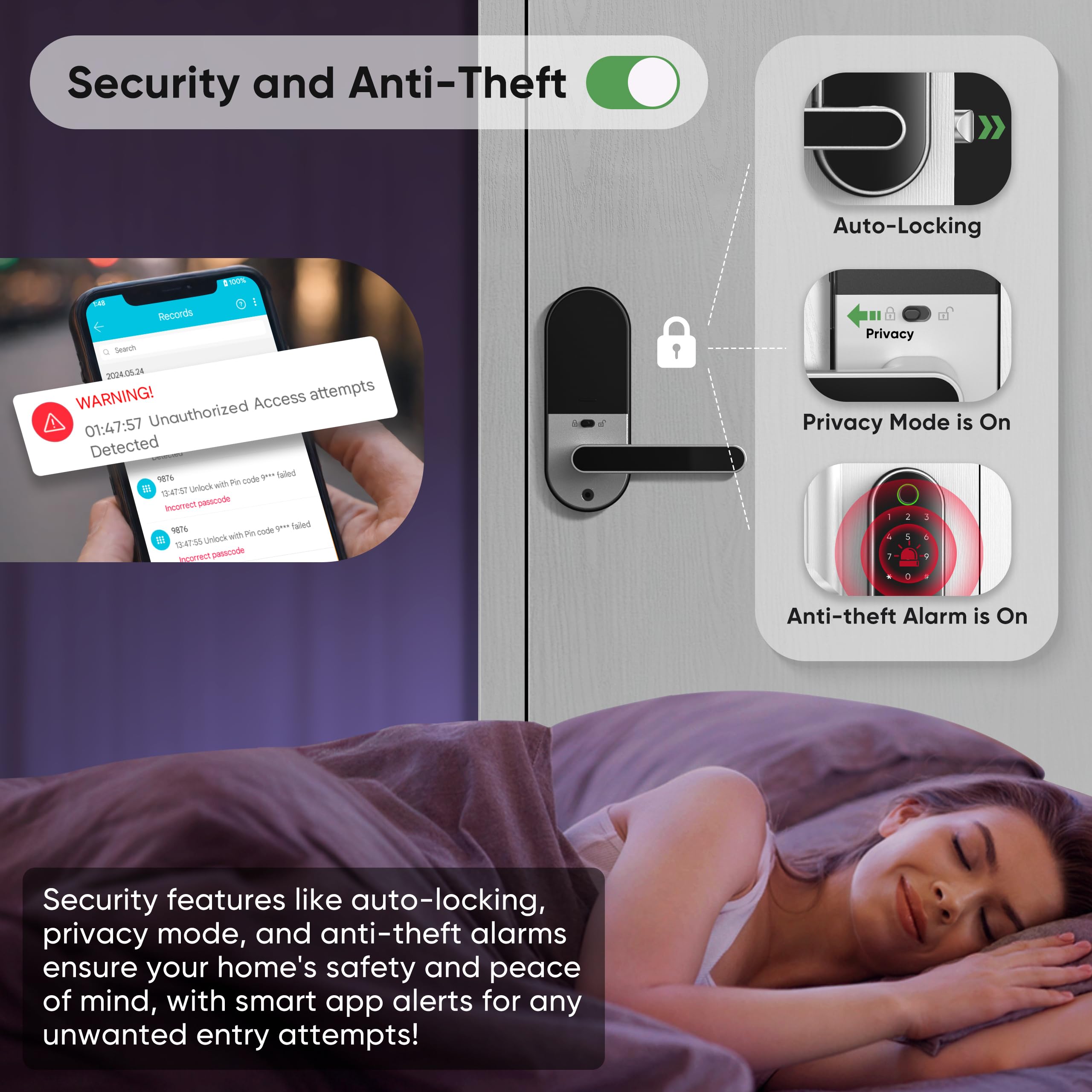 Smart Keyless Entry Fingerprint Digital Door Lock - Biometric & Passcode Electronic Deadbolt for Home Security | Easy Installation, Auto-Lock | Perfect for Apartments, Airbnb & Smart Homes (Silver)