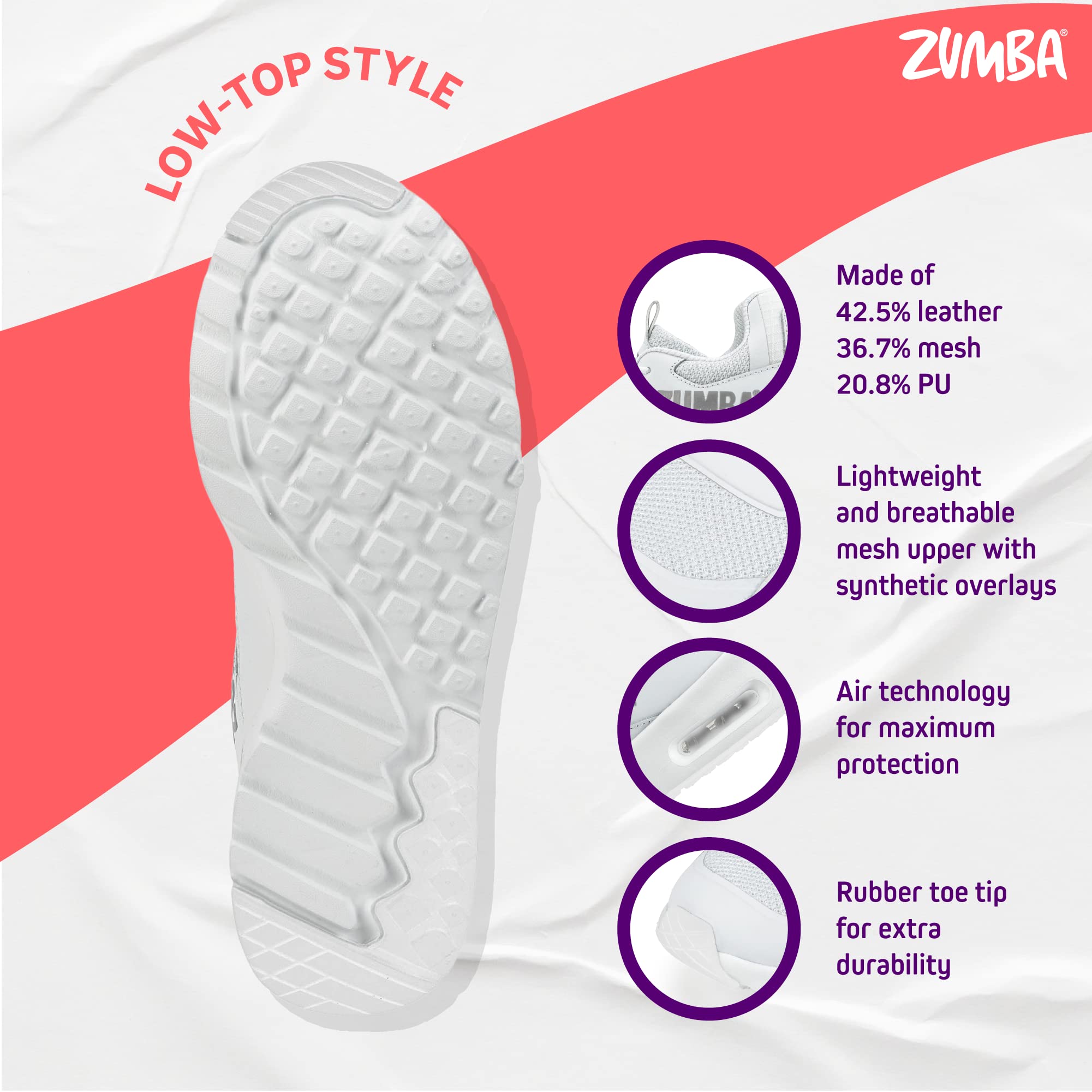 ZUMBA Women's Air Classic Sneakers - Non-Slip Low-Top Dance Shoes for Women | Comfortable & Lightweight for Zumba, Jazzercise & Fitness Classes