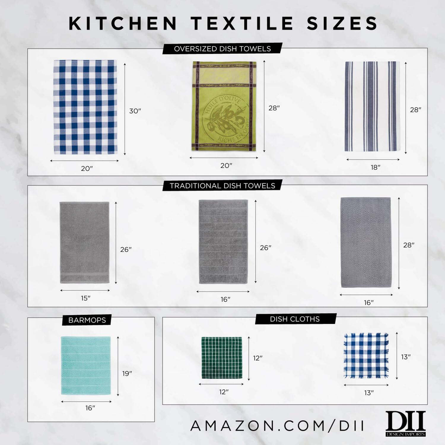 DII Waffle Weave 100% Cotton Kitchen Towel Set - 8-Piece Gray Bath & Kitchen Linens for Cooking, Baking & Home Decor