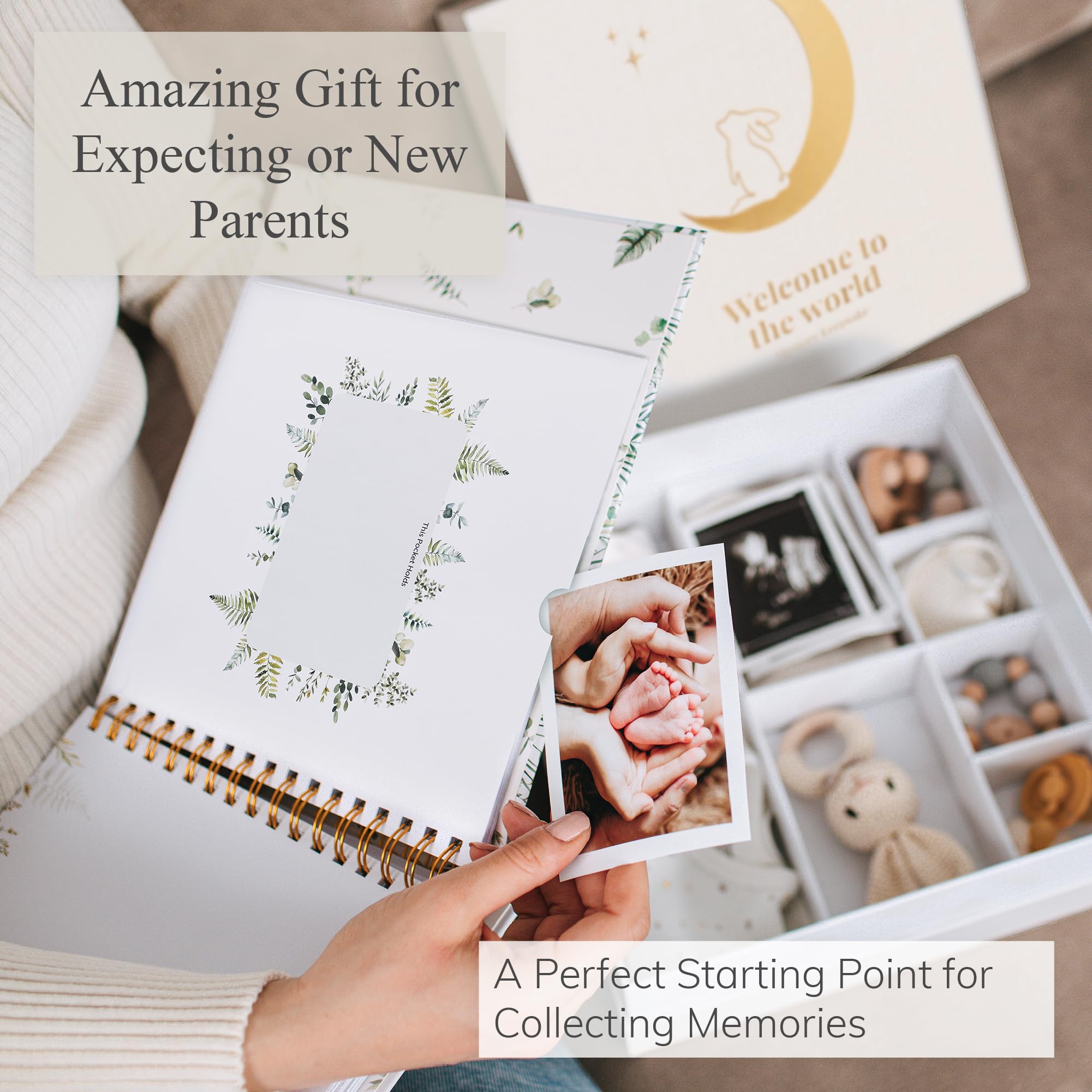 Baby Memory Keepsake Box with Scrapbook - First 5 Years Baby Journal for Boys & Girls | Perfect Baby Shower Gift for New Moms, Gender Reveal Present | Nursery Decor & Cherished Childhood Moment Preservation
