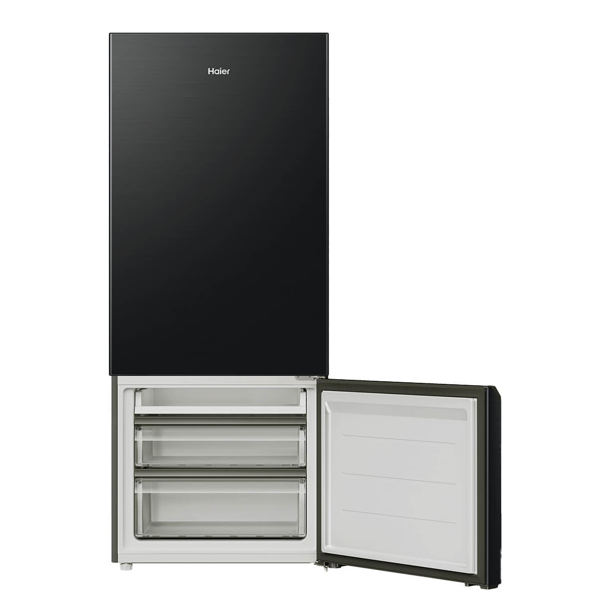 Haier 433L Bottom Mount Refrigerator - Energy Efficient Black Fridge with Adjustable Shelves for Kitchen, Home & Office Use