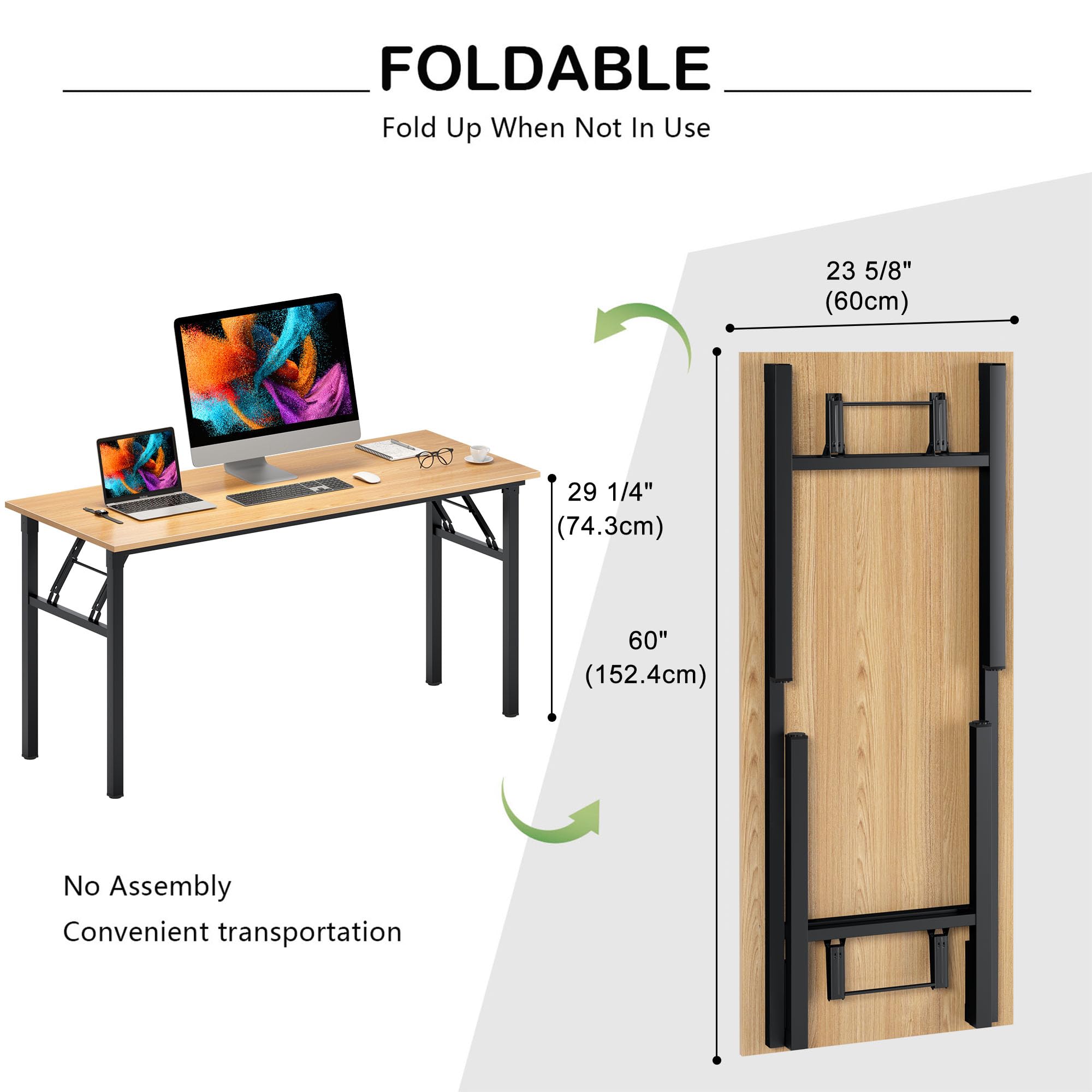 60 Inch Large Home Office Desk - Sturdy Foldable Computer Desk for Work & Gaming, No Assembly Required | Perfect for Small Spaces & Remote Work