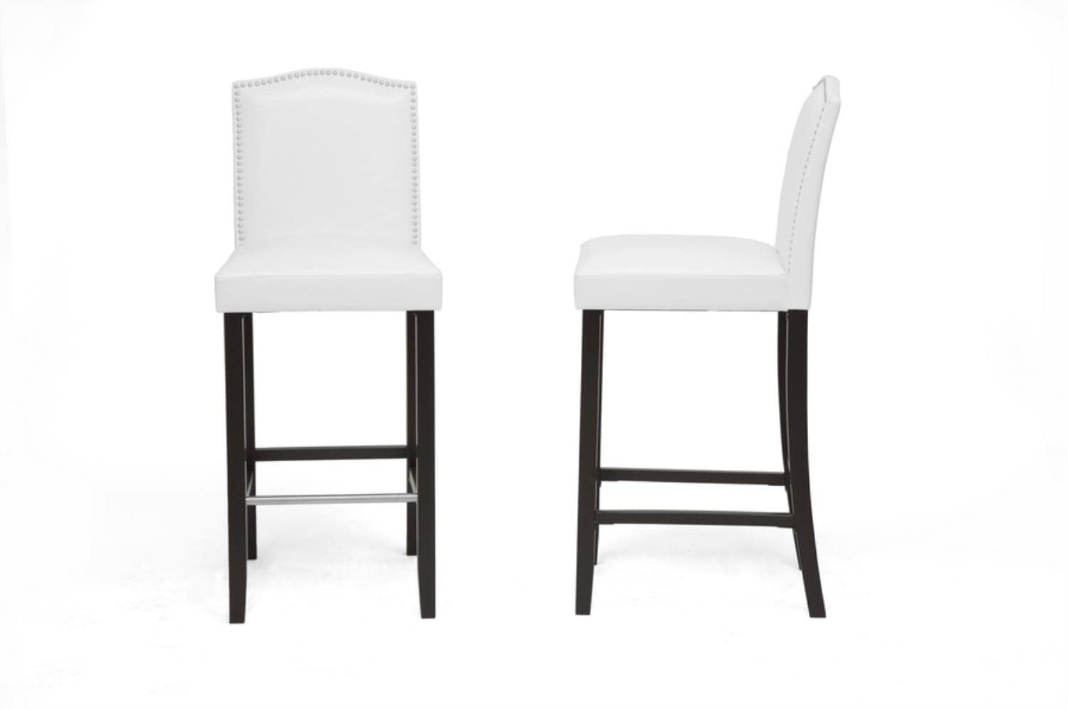 Libra White Modern Bar Stool with Nail Head Trim - Set of 2 Counter Height Stools for Kitchen Island, Breakfast Bar & Home Decor
