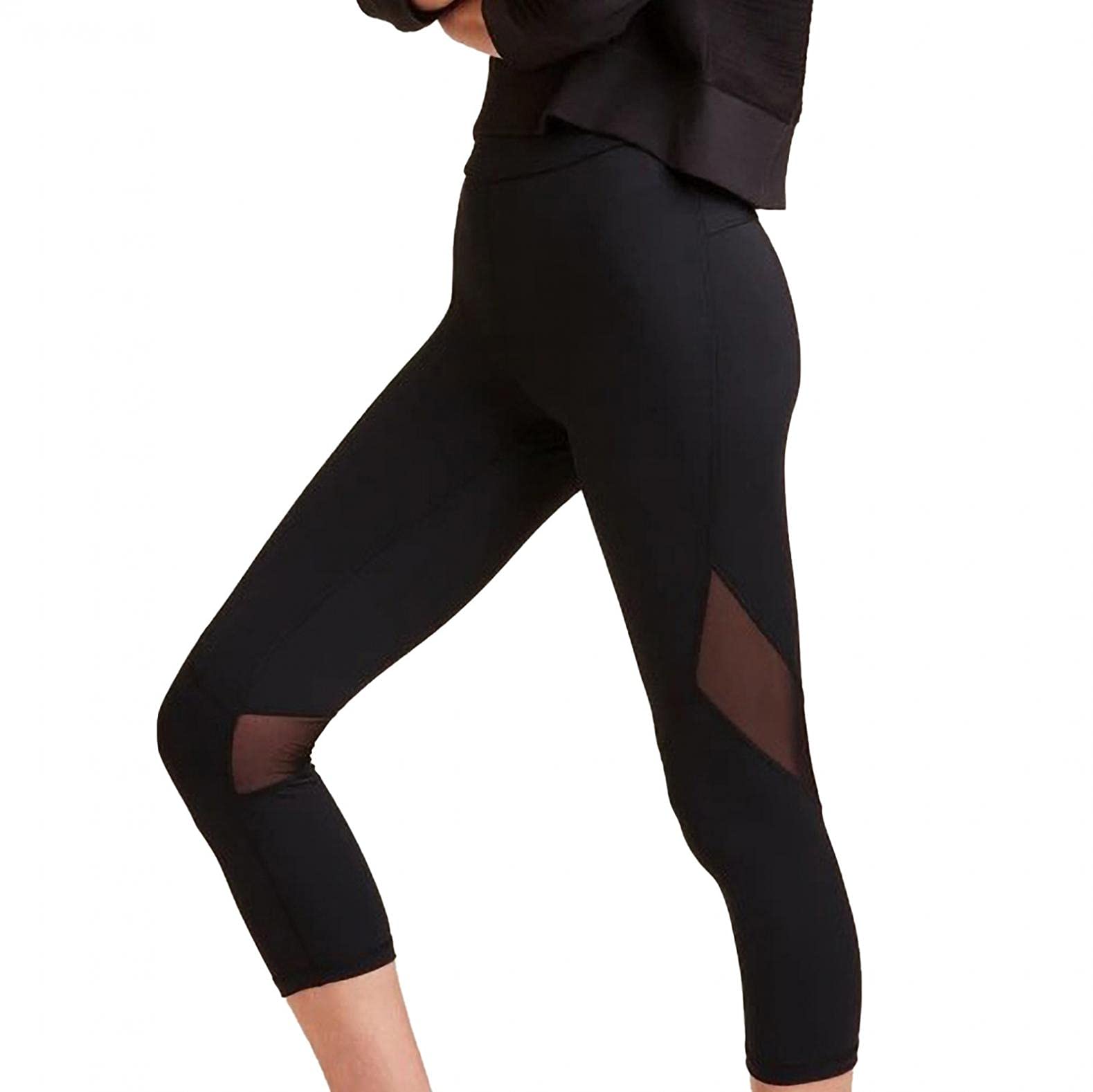 PASHY High Waisted Capri Leggings for Women - Soft Mesh Slim Workout Tights with Butt Lifting Design | Perfect for Yoga, Running & Gym - Black Athletic Pants