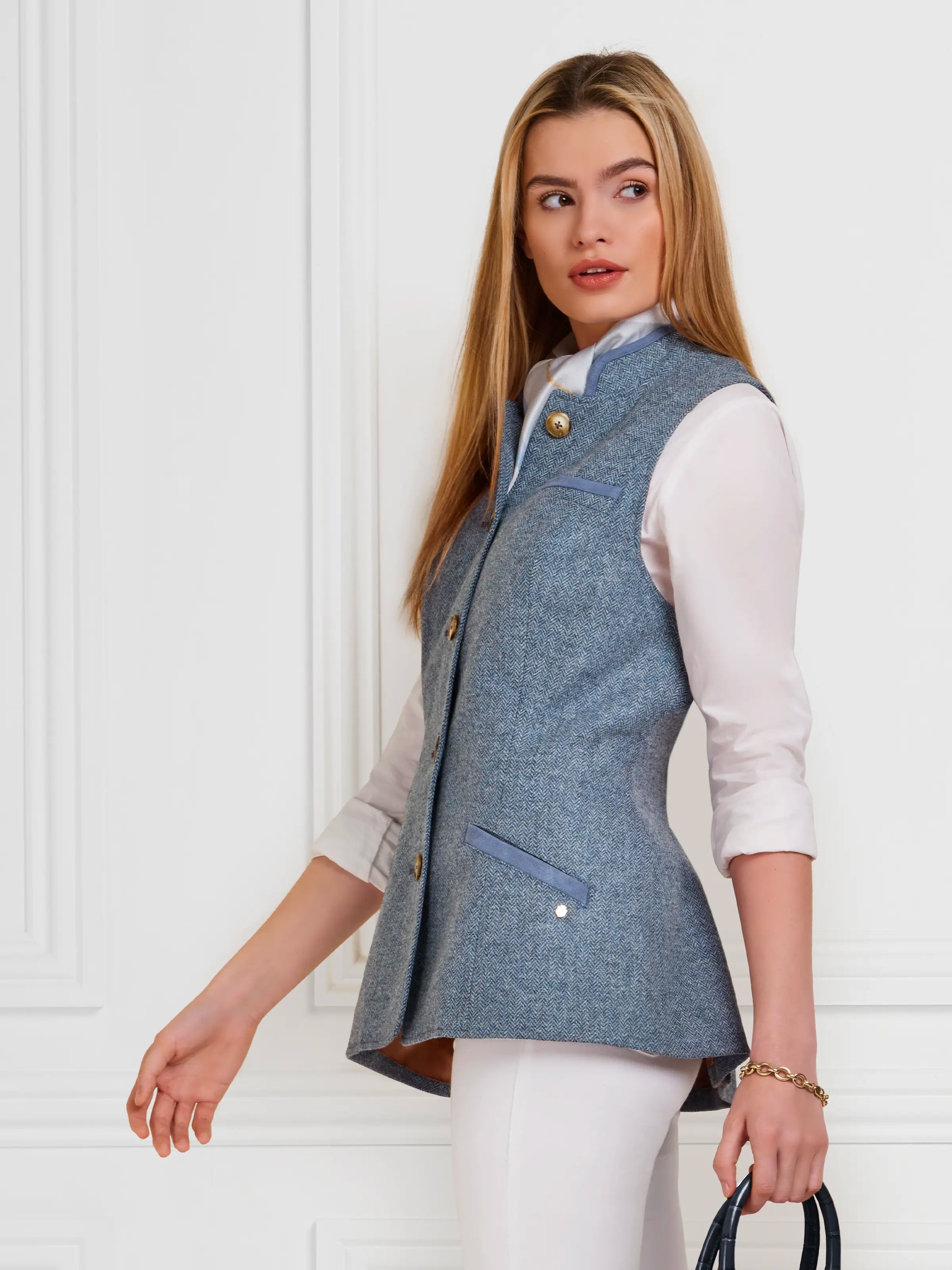 Madeline Denim Herringbone Vest for Women - Stylish Casual Gilet Jacket for Fall & Winter Layering | Perfect for Office, Travel, and Outdoor Activities