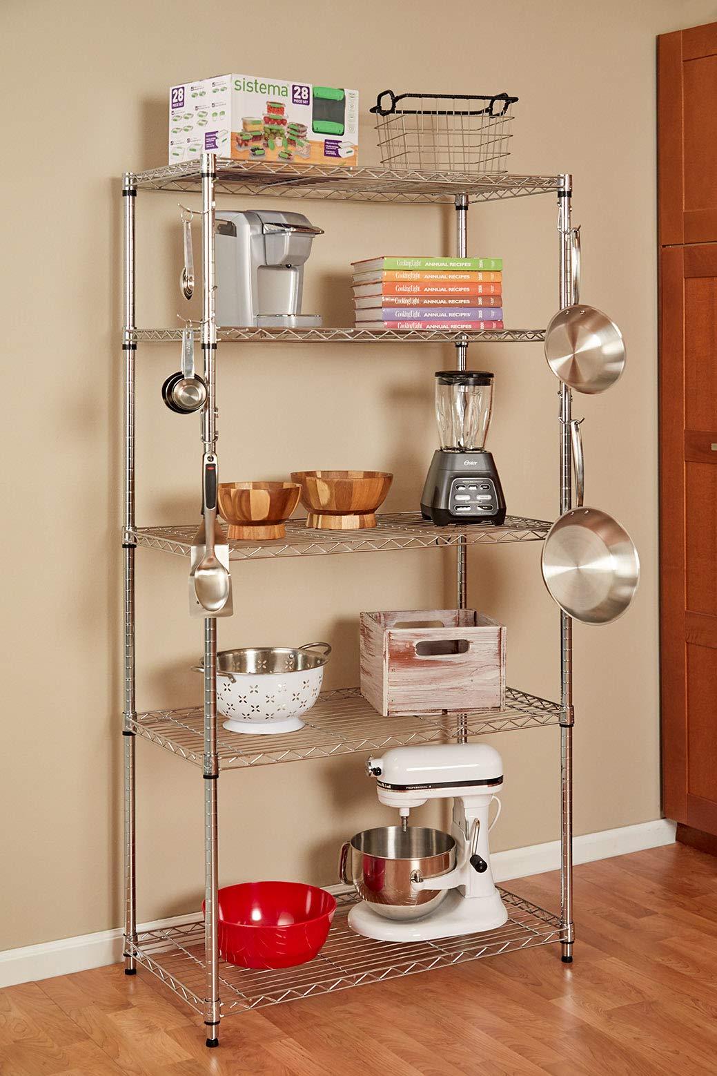 Sunway 5-Pack Chrome Shelf Pole Hooks - Heavy Duty C-Hooks for Garage Storage & Shelving Organization | Fits Metal/Wire Shelves & Racks | Easy Install | Perfect for Pantry, Closet & Workshop Organization