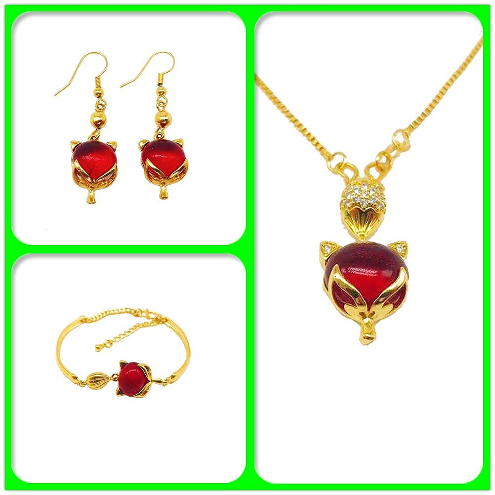Ethlyn Cute Classic Animal Gold Color Necklace Drop Earrings Set for Women - Red Rhinestone Fox Head Jewelry Sets in Red and Gold | Perfect for Parties, Date Nights, and Special Occasions