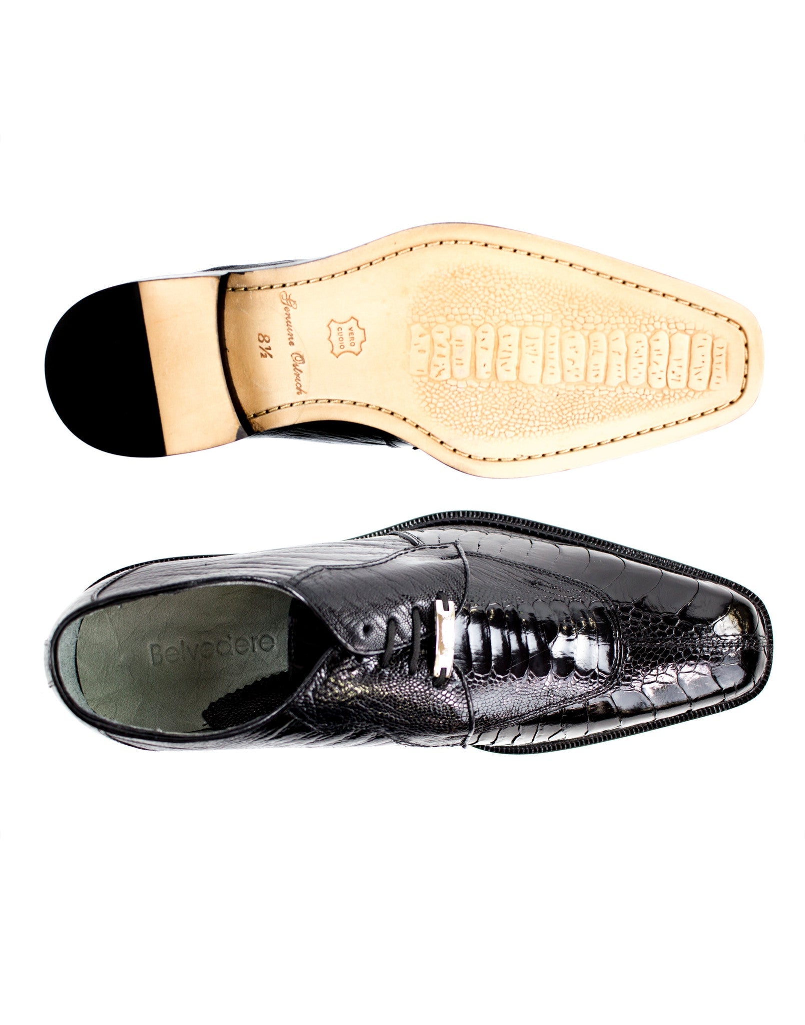 Belvedere Siena Genuine Ostrich Leather Dress Shoes for Men - Black 1463 | Premium Business & Formal Occasion Footwear
