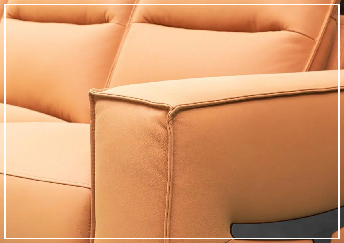 Klaussner Grazia 3-Seater Tufted Leather Sofa with Track Arms in Orange - Modern Living Room Furniture for Home & Office Comfort