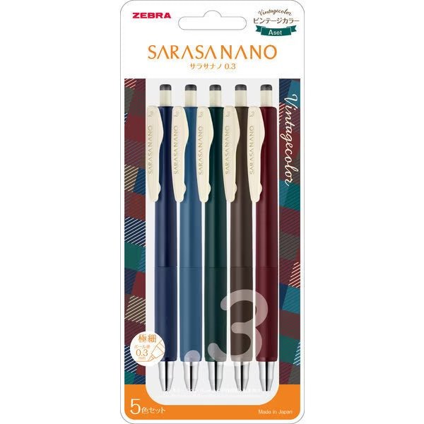 Zebra Sarasa Nano Vintage Gel Pen Set - 5 Assorted Colors for Smooth Writing | Perfect for Journaling, Note Taking & Office Use