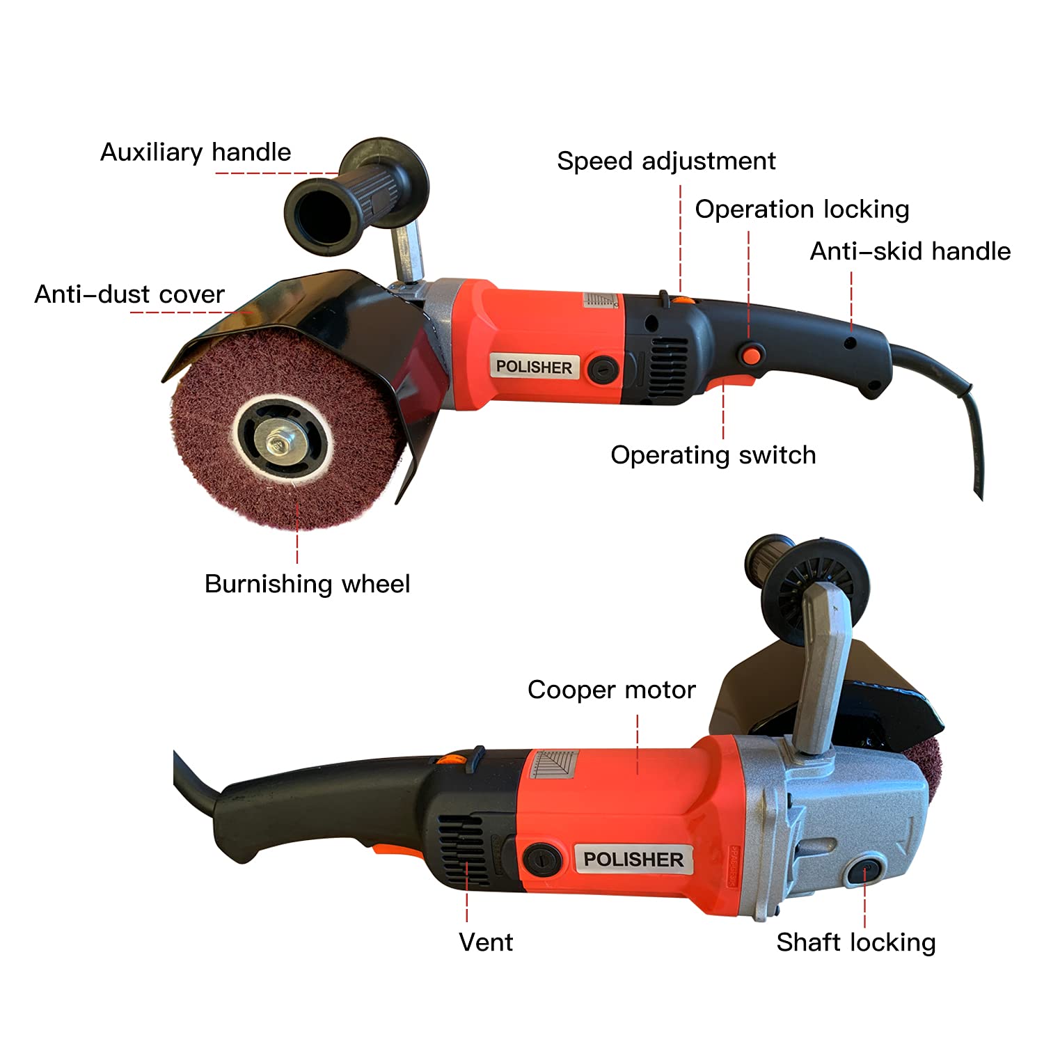 1400W Electric Burnishing Polishing Machine - 110V Wheel Polisher & Sander for Metal, Stainless Steel, Wood & Plastic - Professional Wire Drawing & Surface Finishing Tool with Auxiliary Handle - Perfect for Automotive, Metalworking & DIY Home Projects