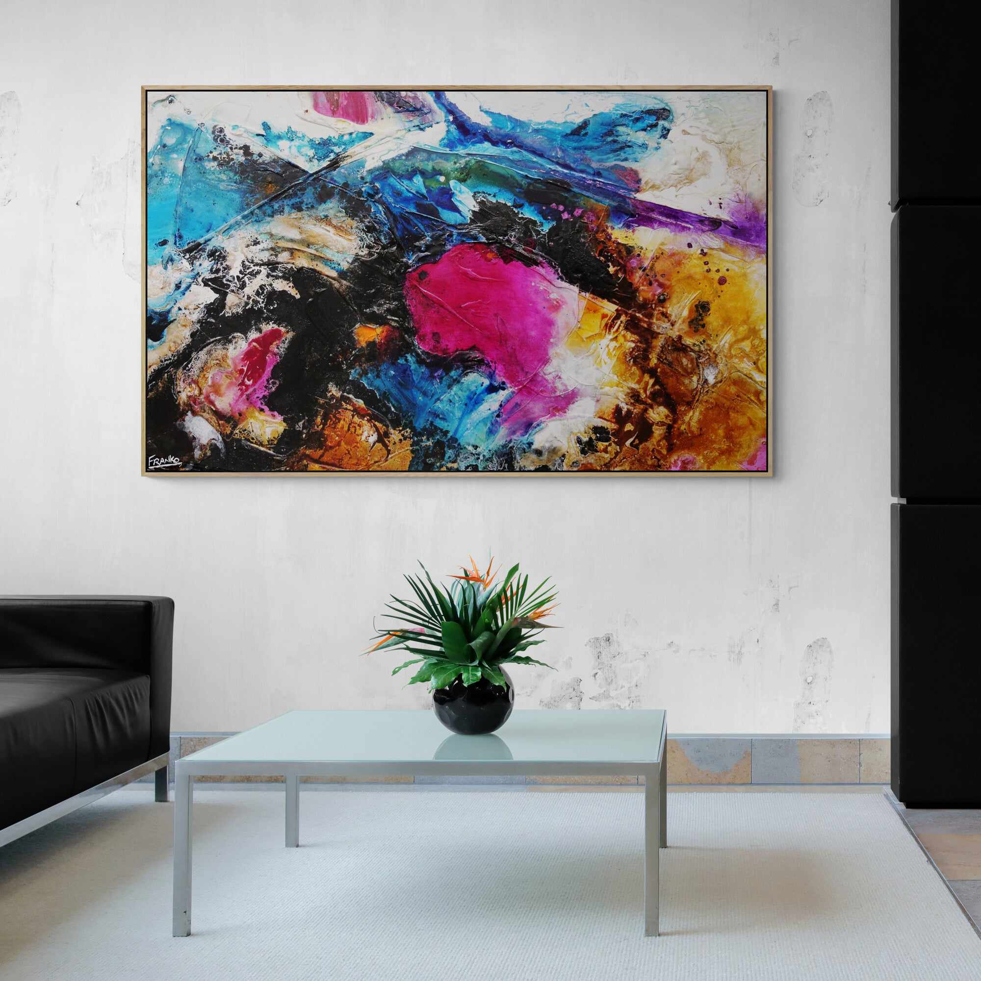 160cm x 100cm Red Violet Rush Abstract Textured Painting - Violet Magenta Black Modern Artwork for Living Room, Bedroom & Office Wall Decor