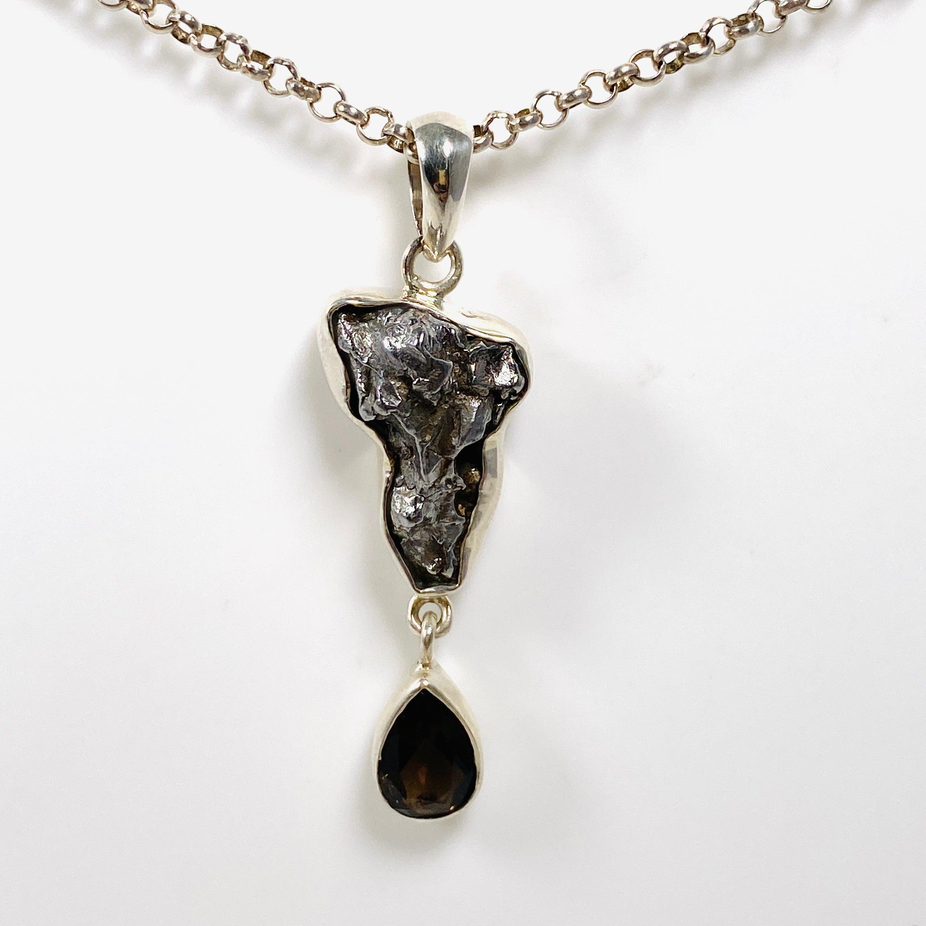 Campo Del Cielo Meteorite & Smokey Quartz Pendant Necklace - Unique Space Jewelry for Women | Perfect Gift for Astronomy Lovers & Spiritual Healing