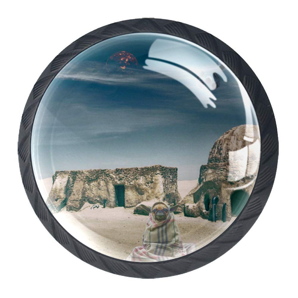 Star Wars Themed Glass Drawer Knobs - 30MM Cabinet Pull Handles (Set of 4) for Kitchen, Bathroom & Furniture - Durable Home Decor Upgrade with Sci-Fi Fantasy Design