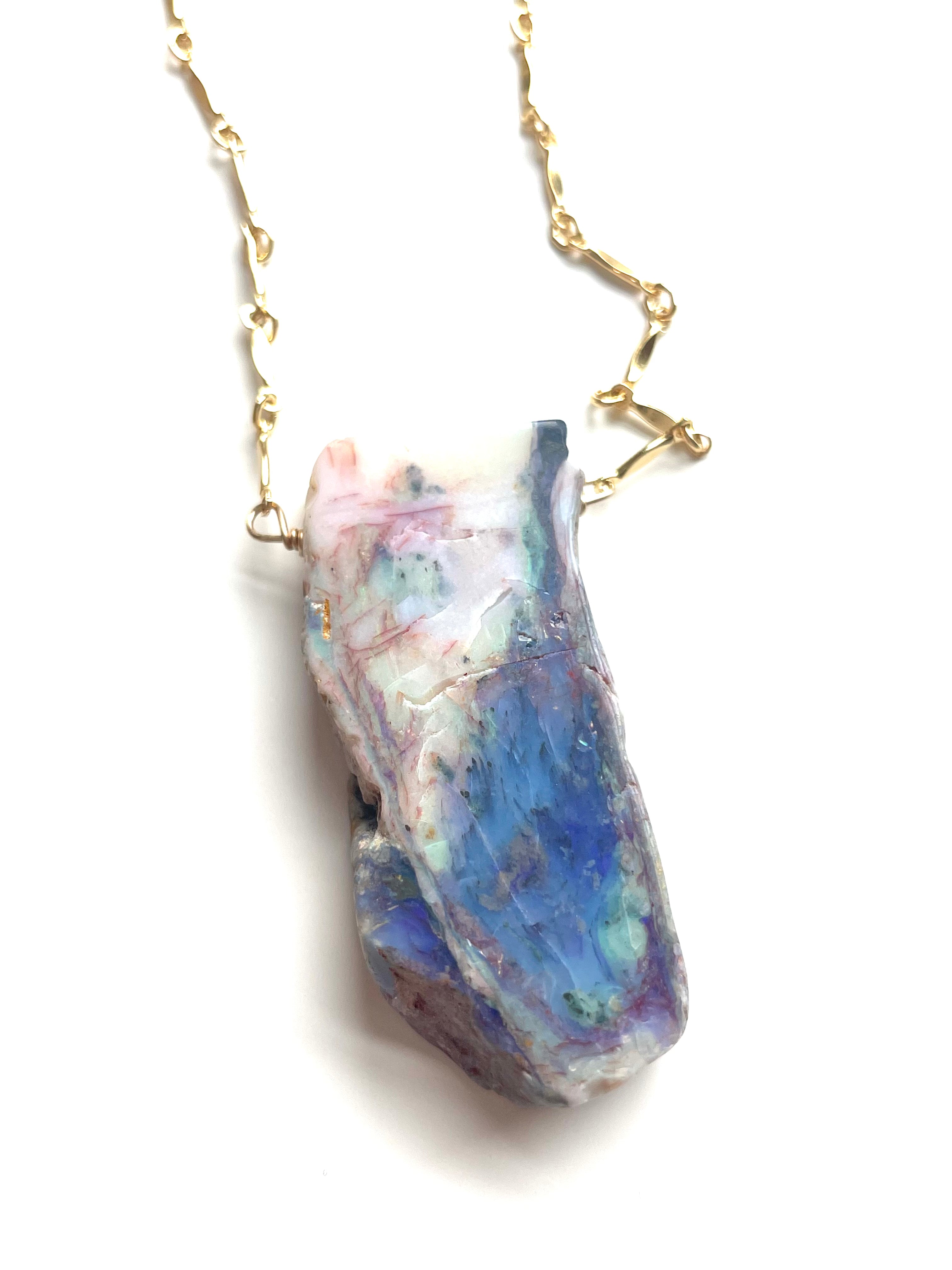 Stunning Large Raw Australian Opal Statement Necklace - 14kt Gold Filled Handmade Jewelry for Women | Perfect for Weddings, Parties & Special Occasions