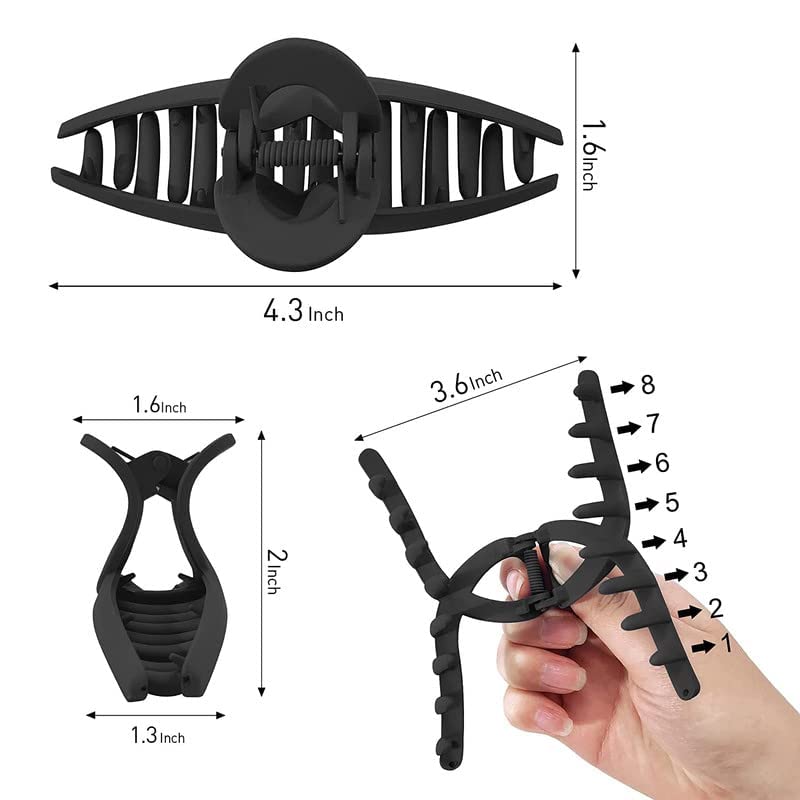 CHRONEX 4Pcs Matte Hair Claw Clips - 4.3 Inch Acrylic Nonslip Large Jaw Hair Clamps for Women with Thick Hair - Perfect for Ponytails, Buns & Everyday Styling