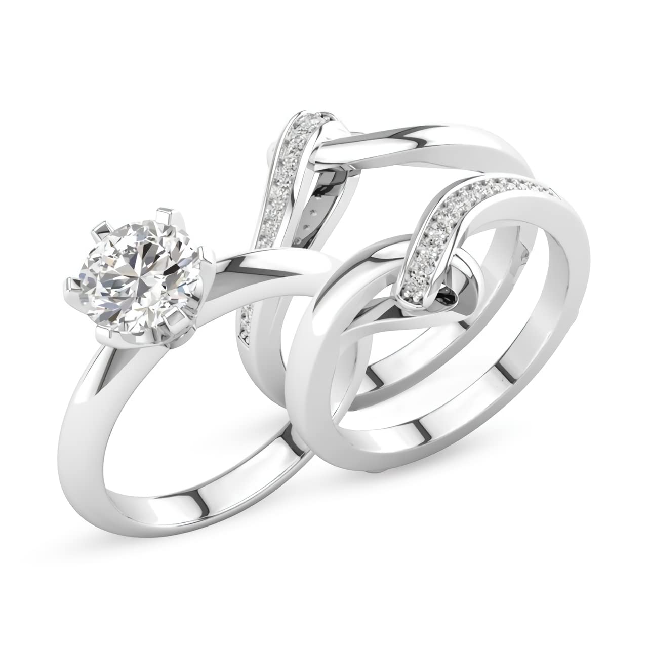 1 Carat Moissanite Engagement & Wedding Ring Set for Women - Platinum Plated Silver 3-Piece Bridal Set - Anniversary Promise Rings for Her | Perfect for Proposals, Weddings, Anniversaries & Special Occasions