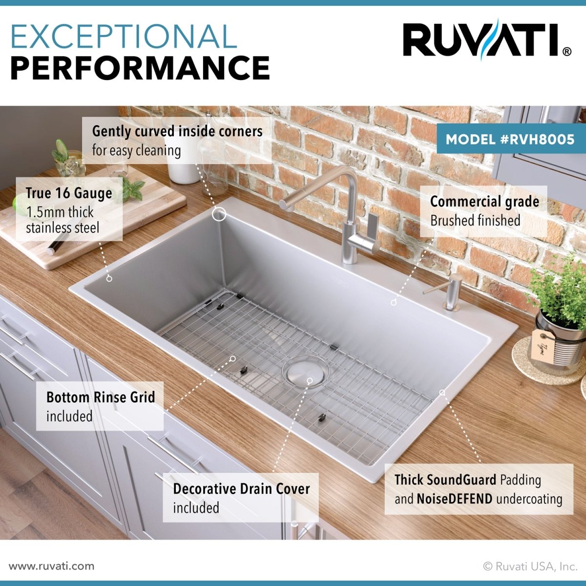 33 x 22 Inch Drop-in Tight Radius 16 Gauge Stainless Steel Topmount Kitchen Sink Single Bowl - Perfect for Modern Kitchens, Restaurants & RV Camping
