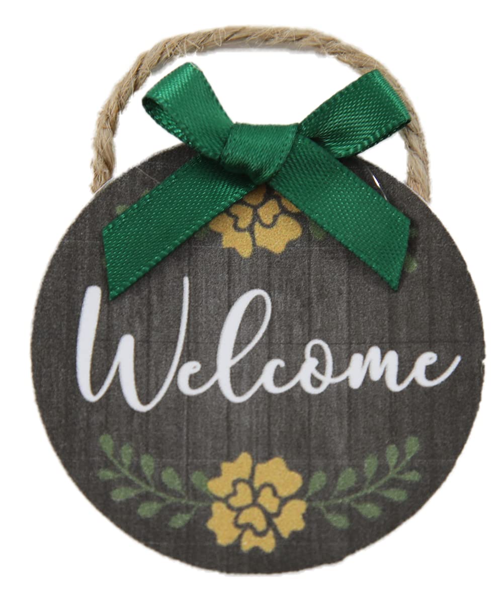 Melody Jane Dollhouse Welcome Sign Wreath with Green Bow - 1:12 Scale Miniature Door Accessory for Dolls Houses - Perfect for Dollhouse Decor, Collectors & Miniature Scenes