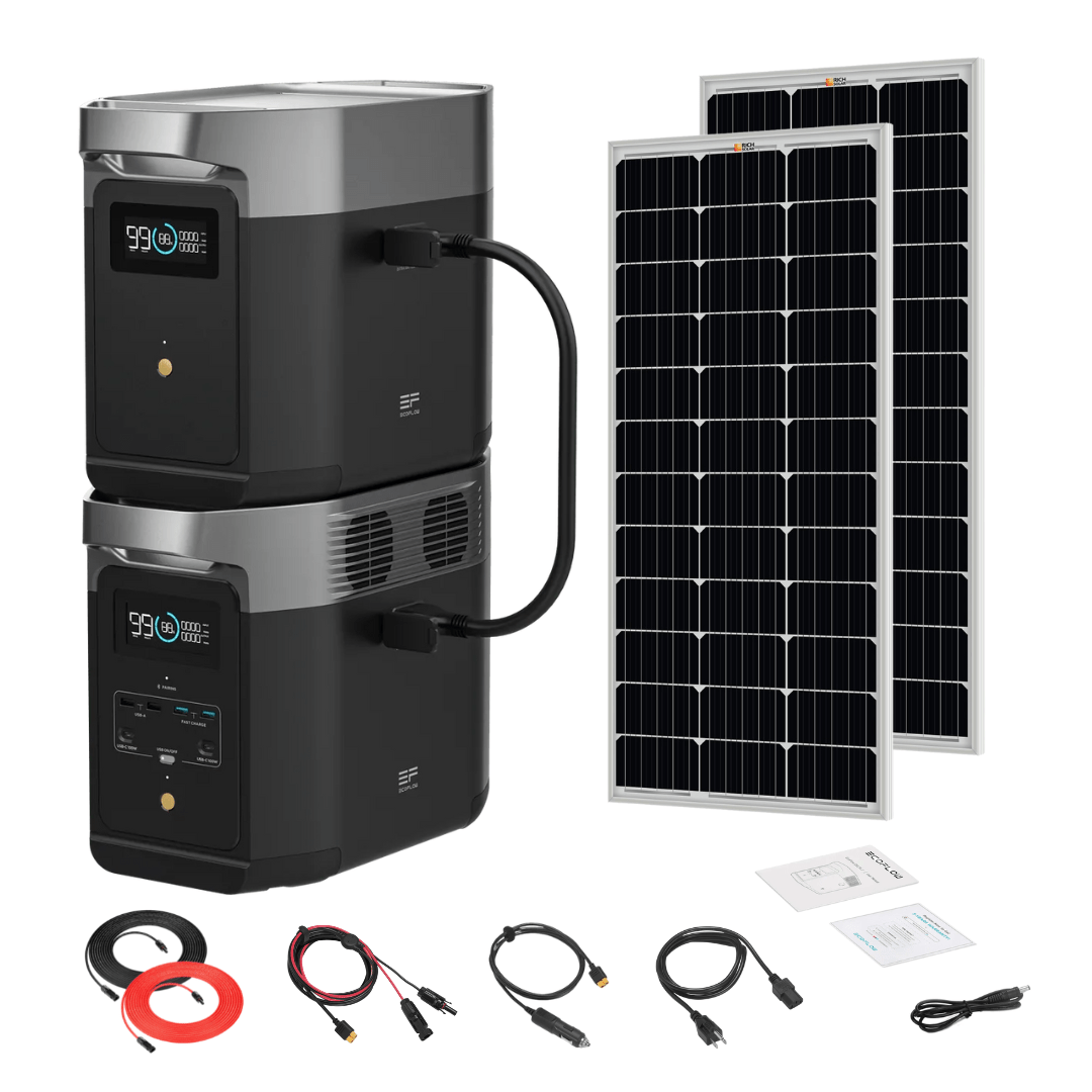EcoFlow DELTA 2 Portable Power Station with Extra Battery - 2048Wh Capacity, 1800W Output, 100W Solar Panel Kit - Solar Generator for Home Backup, Camping, RV & Emergency Power Supply