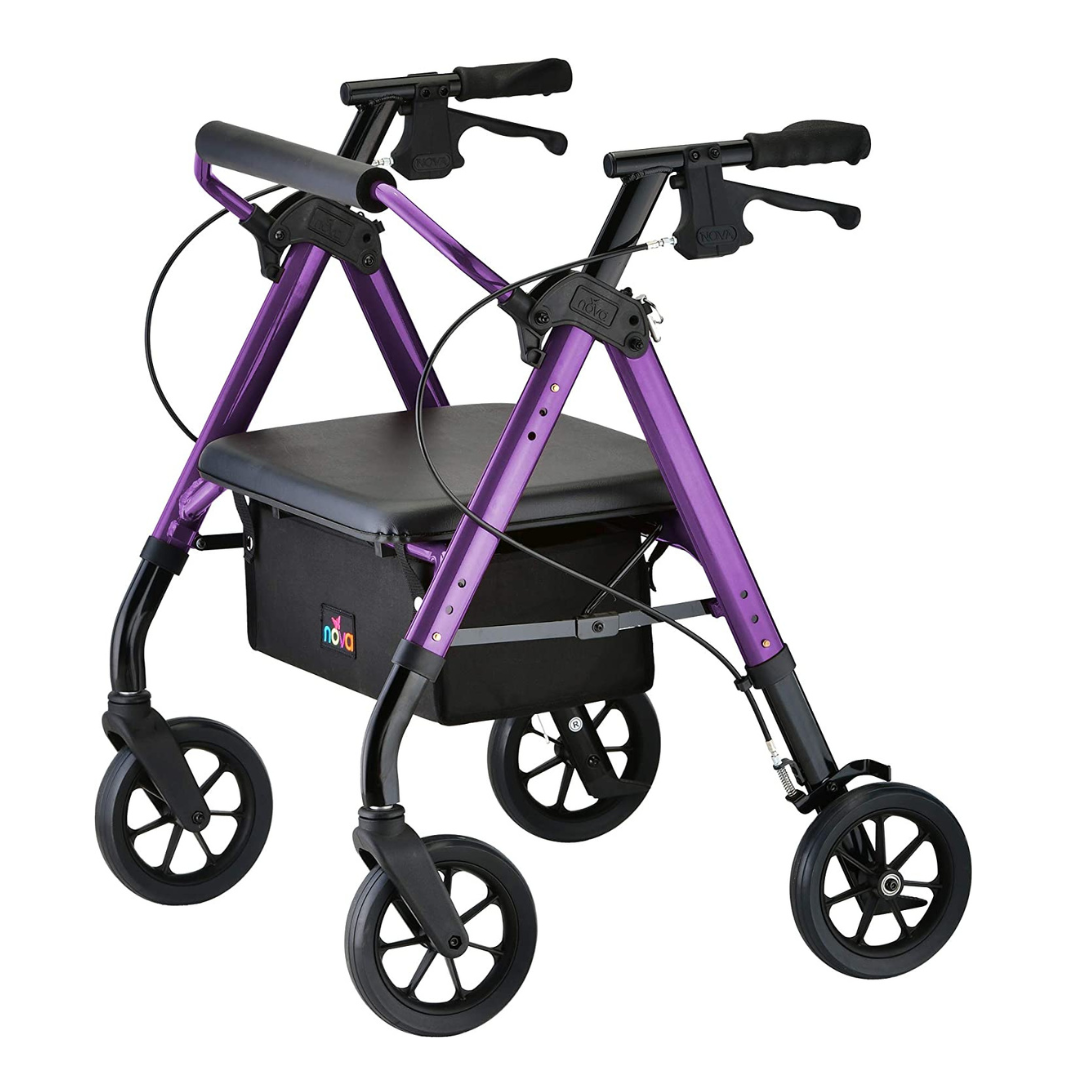Heavy Duty Star 8 Rollator Walker for Seniors & Bariatric Patients - Foldable Mobility Aid with Seat & Basket for Indoor/Outdoor Use