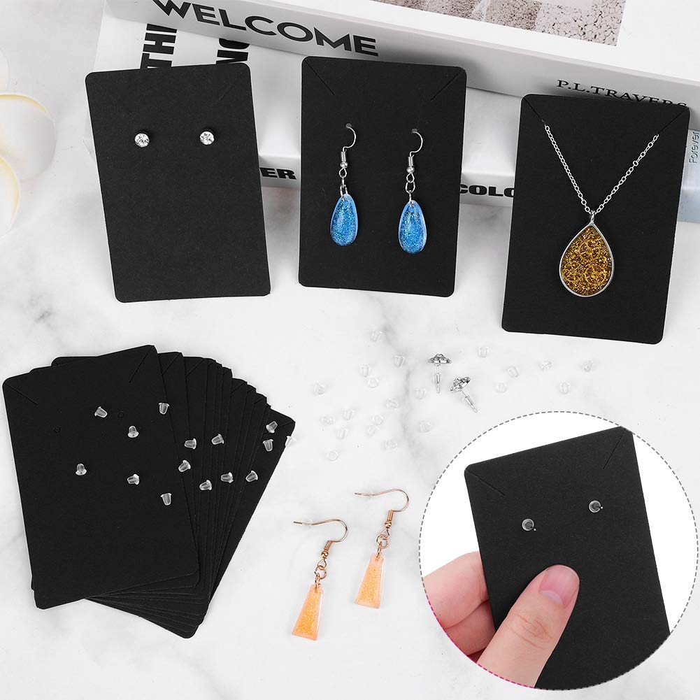 Anezus Premium Earring Display Cards - Jewelry Packaging Holder with Earring Bags & Backs - Elegant Black Earring Cards for Necklace & Jewelry Retail Display - Perfect for Boutiques, Craft Shows & Online Store Photography