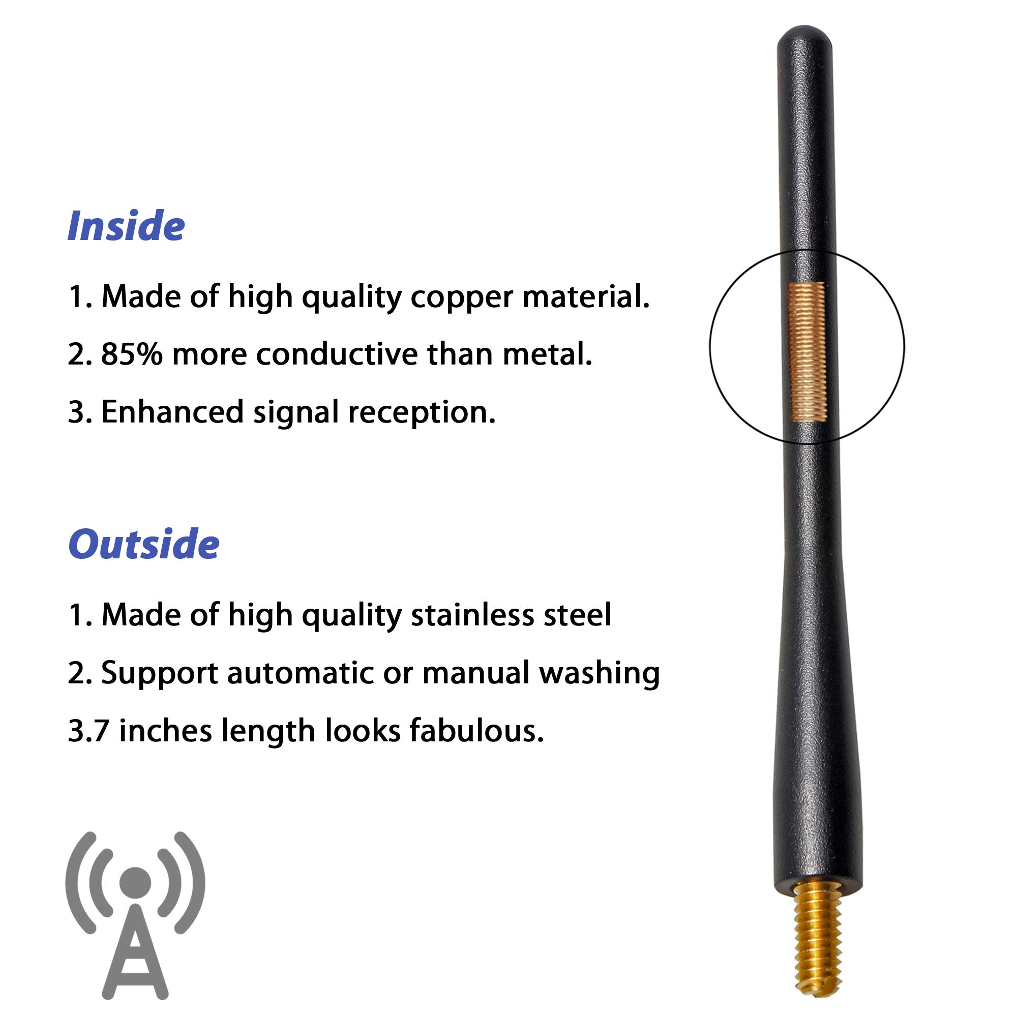 Anina 4.7 Inch Aluminum Alloy Car Radio Antenna Mast Replacement for 2009-2019 Dodge Ram 1500 - Enhanced FM/AM Reception for Truck & Off-Road Adventures