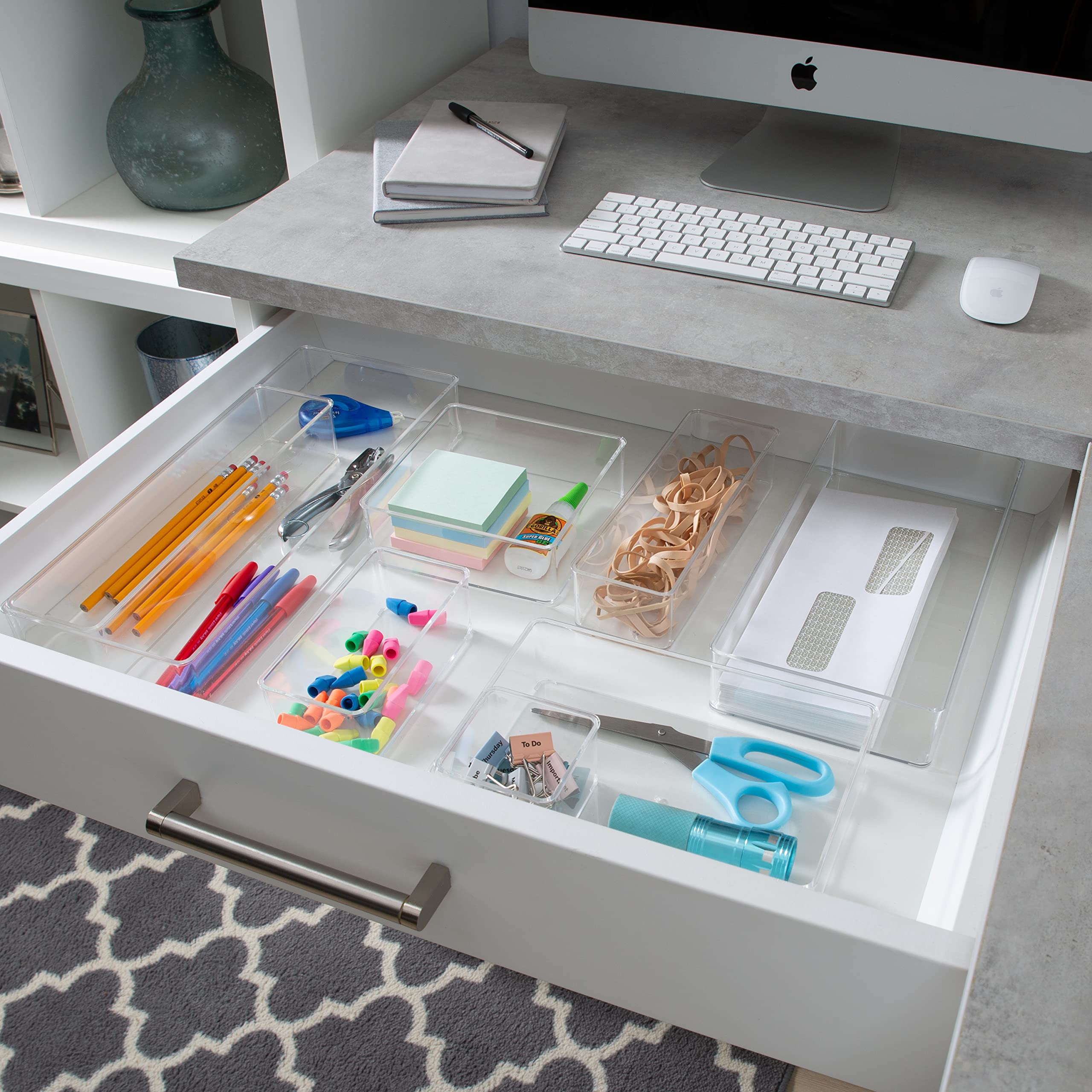 Simplify Small Multi-Purpose Drawer Organizer - Transparent Storage Box for Desk, Office, Bathroom & Cosmetics | Home & Office Organization Accessories | Perfect for Makeup, Stationery & Small Item Storage