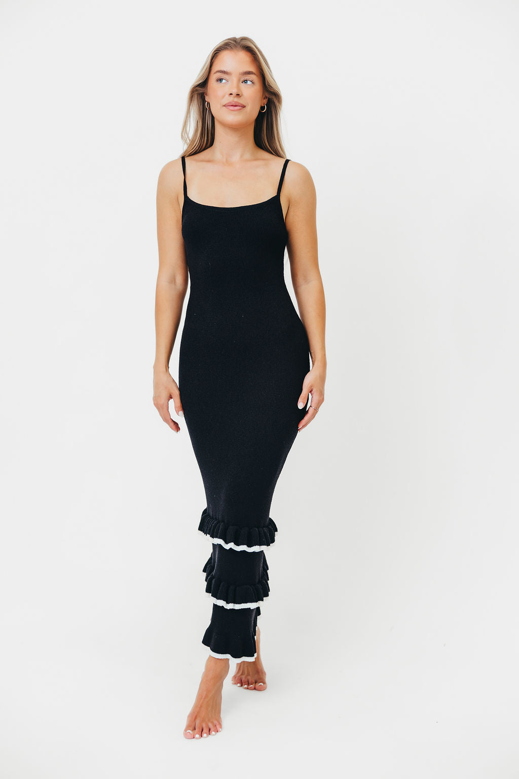 Vixen Striped Ruffle Hem Maxi Dress - Black & White Flowy Summer Dress for Women | Beach Cover Up, Vacation Outfit, Date Night Dress