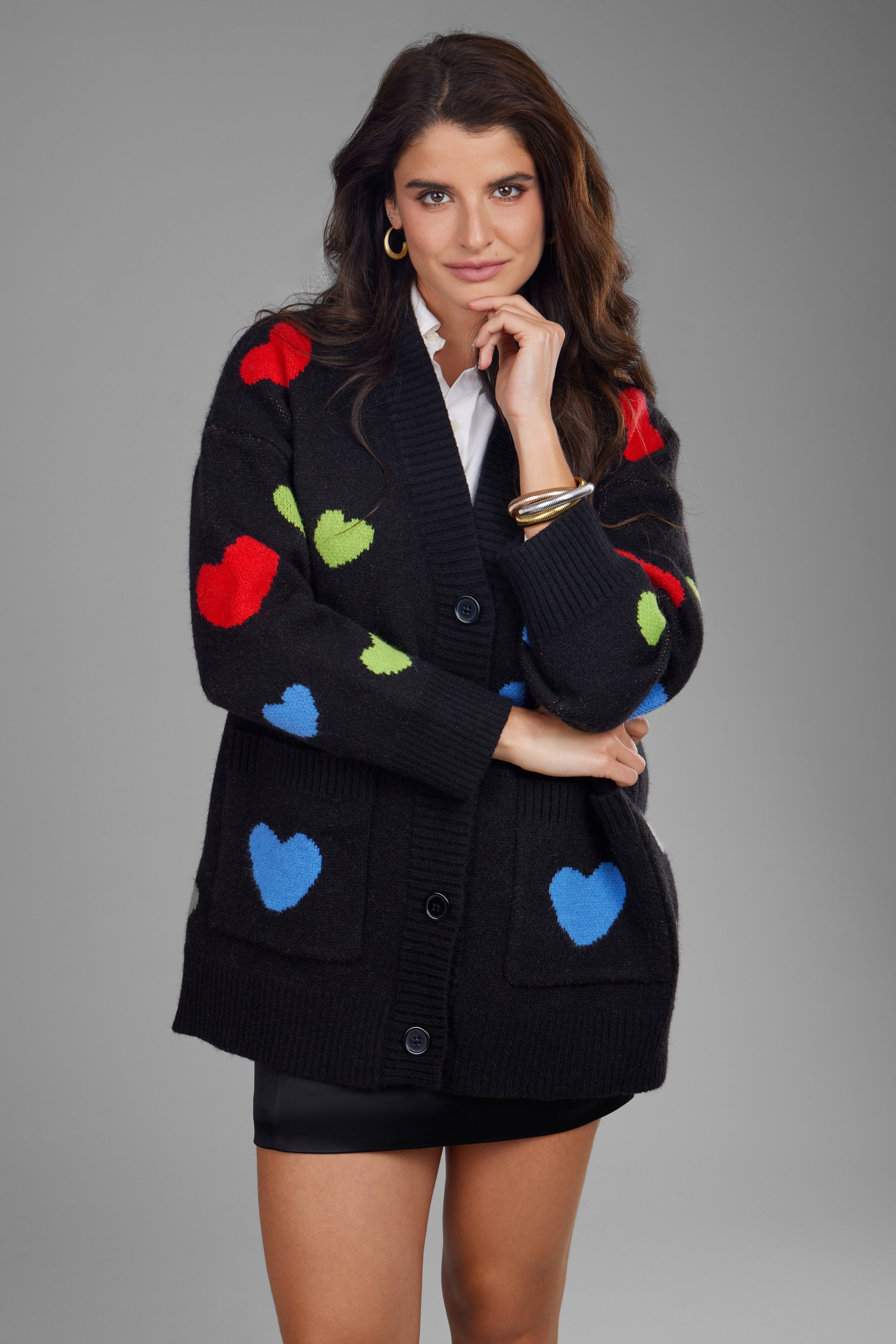 Stylish Multicolor Heart Button Cardigan for Women - Cozy & Trendy Knit Sweater for Casual Outfits, Date Nights & Layering
