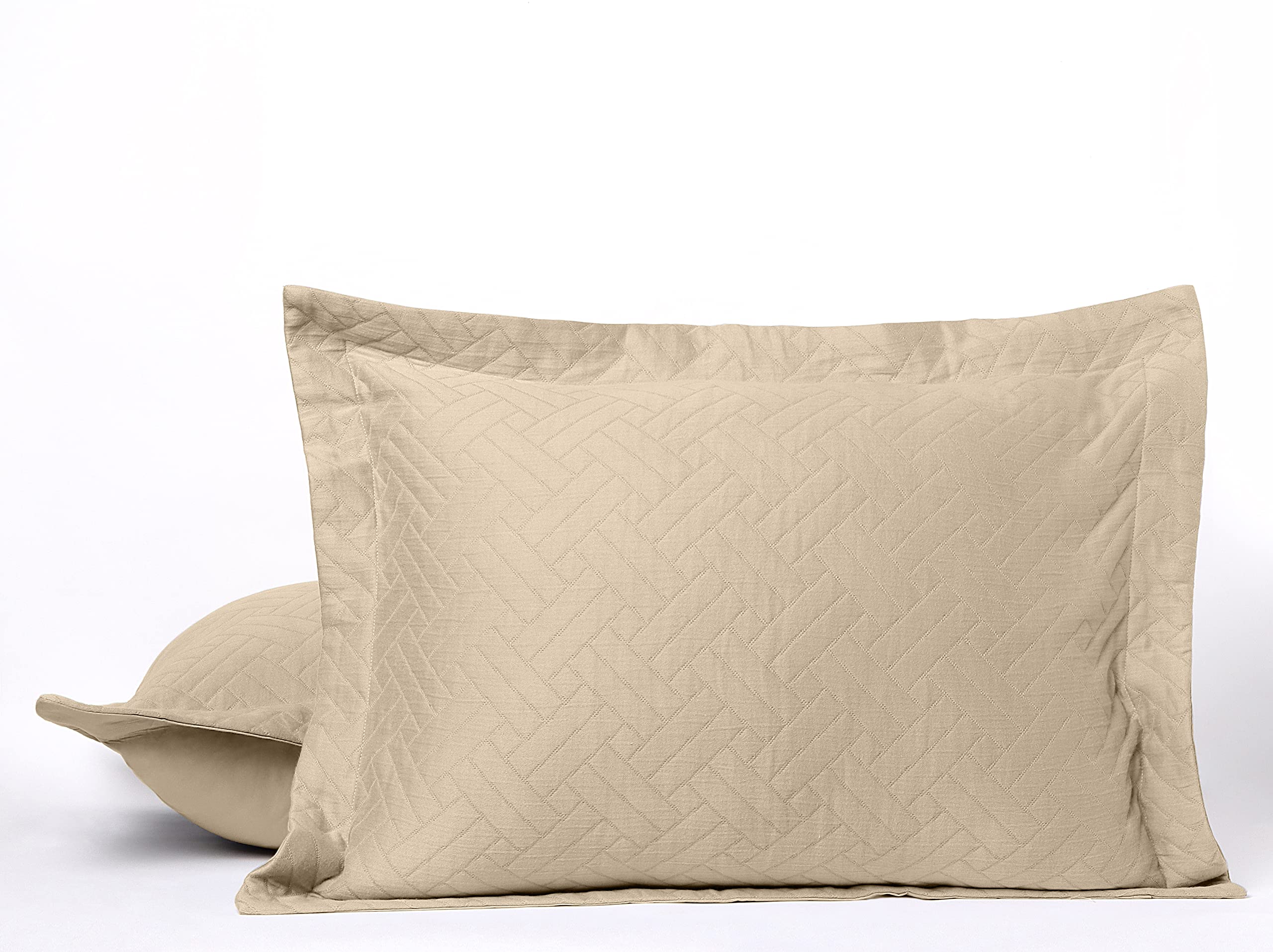 Premium 100% Cotton King Pillow Shams Set of 2 - Luxury All-Season Criss Cross Design, Soft & Breathable Bedding - Beige Decorative Pillow Covers for Master Bedroom, Guest Room & Cozy Home Decor