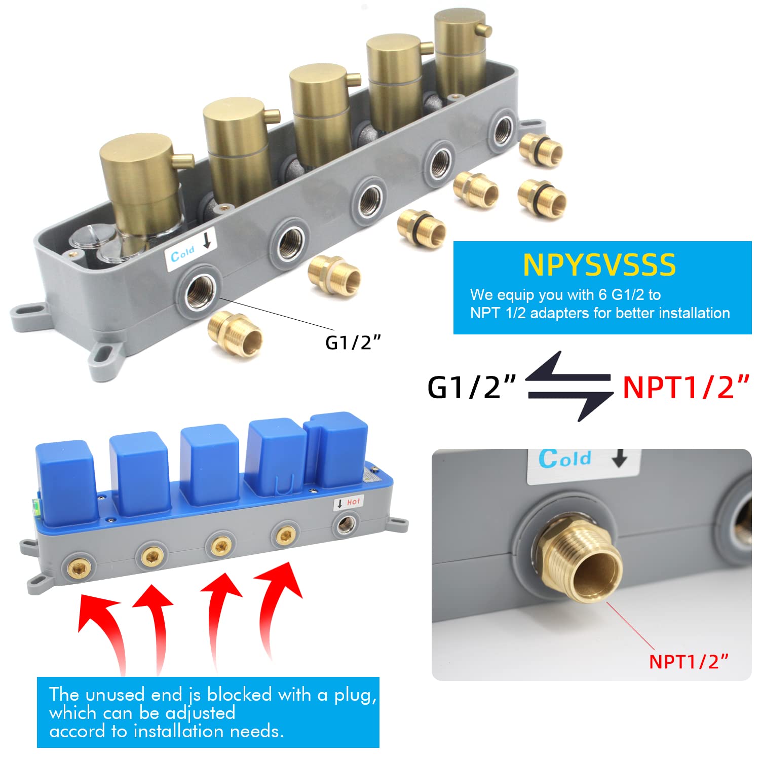 4-Way Thermostatic Shower Valve - Concealed 4-Outlet Shower Diverter Mixing Valve with Flow Control - Brushed Gold Finish - Perfect for Modern Bathroom Shower Systems (Can Run Multiple Outlets Simultaneously) - Ideal for Spa-Like Showers, Rainfall Showers & Multi-Head Bathroom Setups