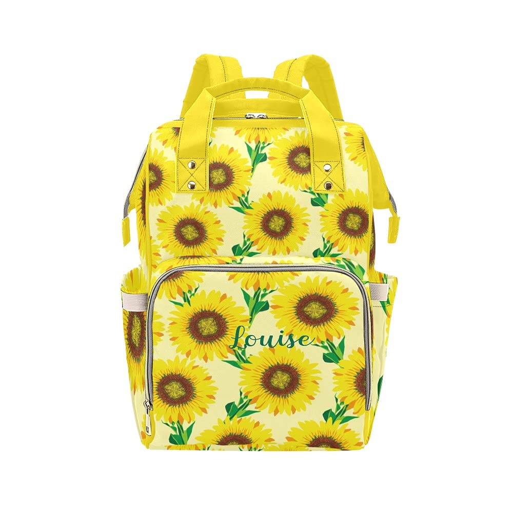 Personalized Sunflower Diaper Bag Backpack with Custom Name - Large Baby Nappy Tote for Travel, Daycare & Outings - Perfect Gift for New Moms