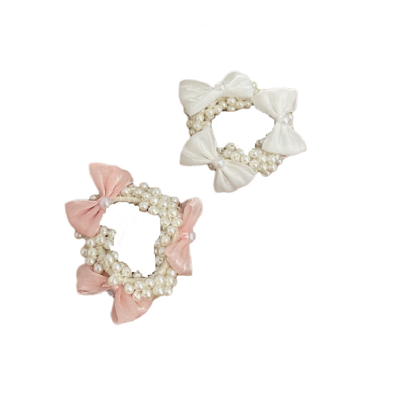 2Pcs Spring Bowknot Pearl Hair Ropes for Girls - Elegant Hair Circle Headbands & Rubber Band Hair Accessories for Women, Perfect for School, Parties & Daily Styling