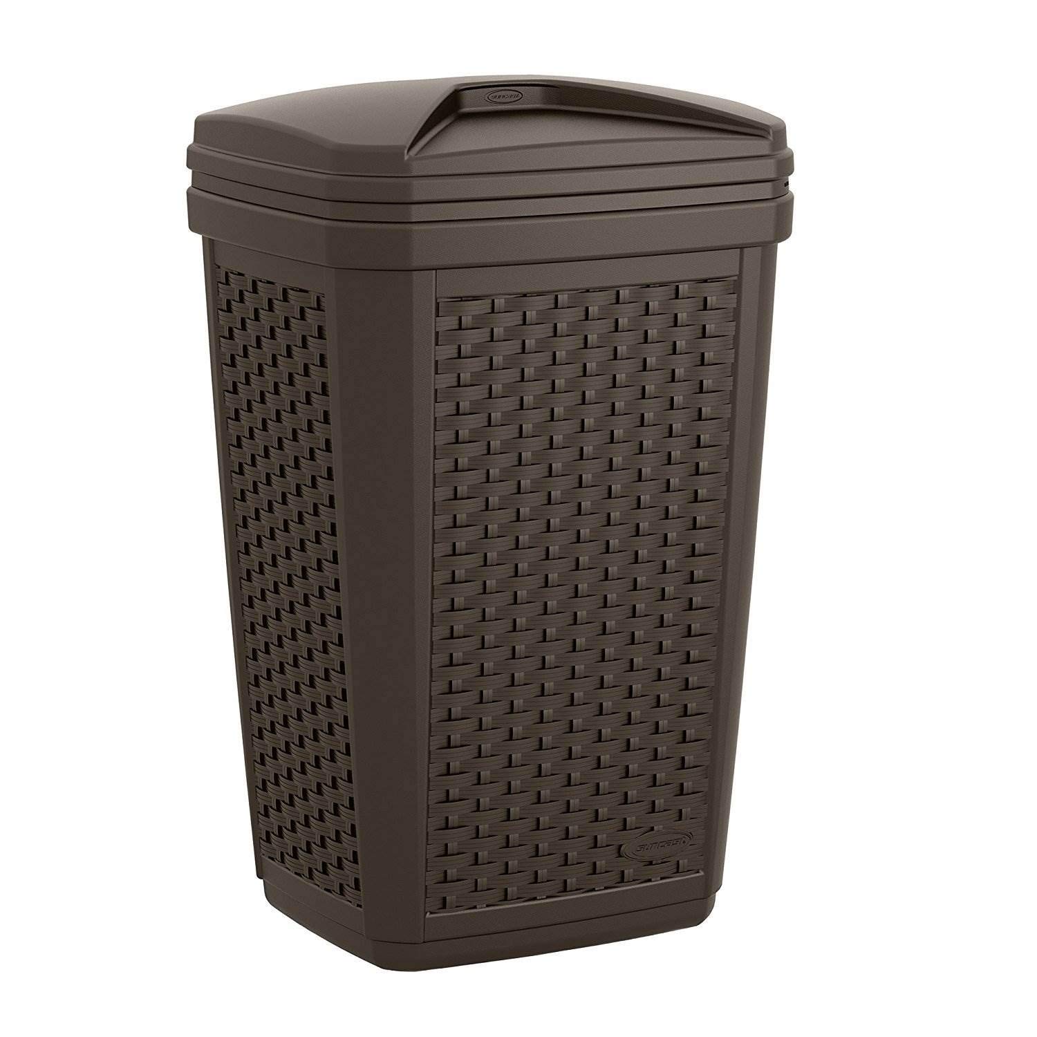 Suncast 30 Gallon Resin Outdoor Hideaway Patio Trash Can with Lid - Durable Java Brown Design for Backyard, Garden & Deck - Concealed Waste Bin for Patio Furniture & Outdoor Spaces